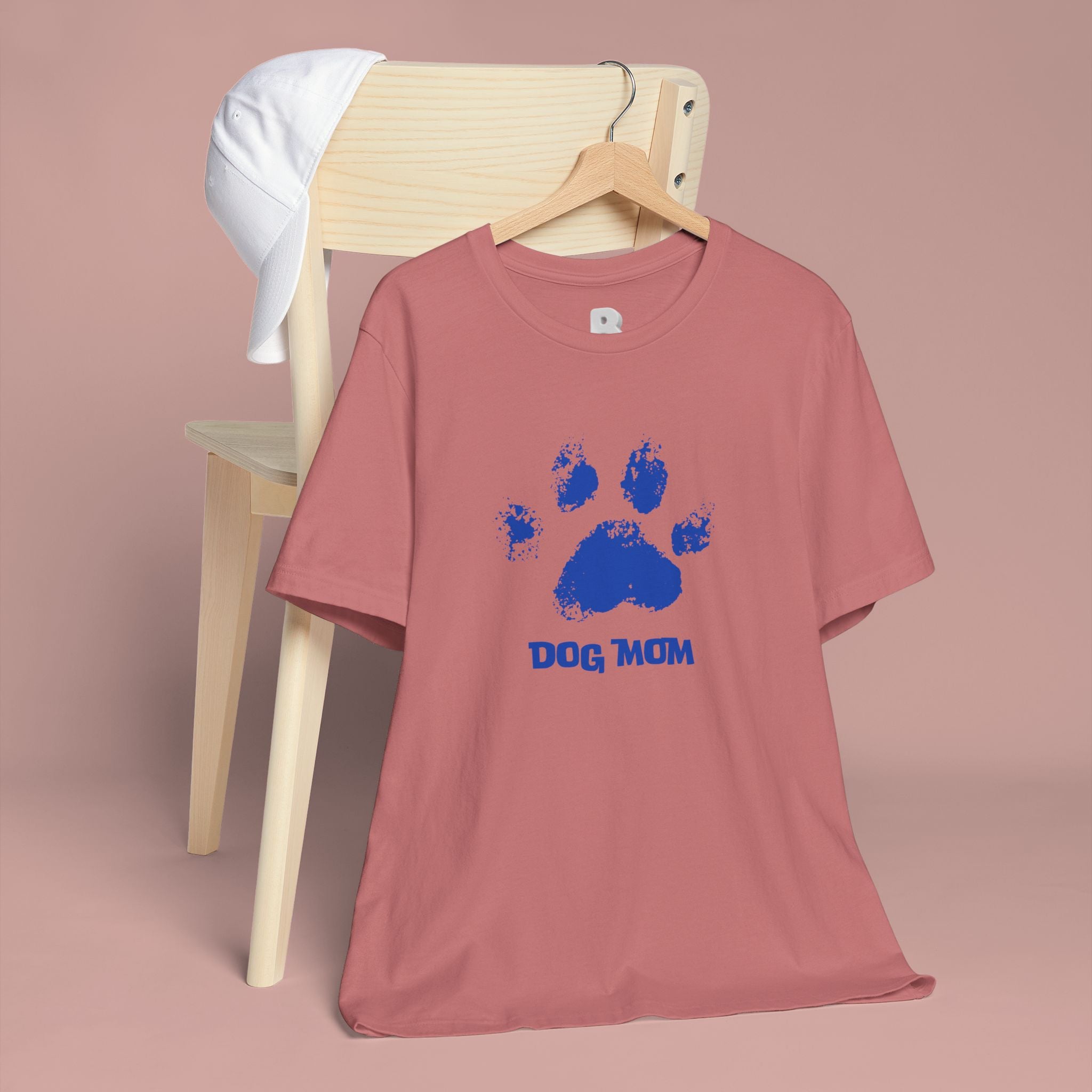 Dog Mom Paw Print T-Shirt — Distressed Blue Design