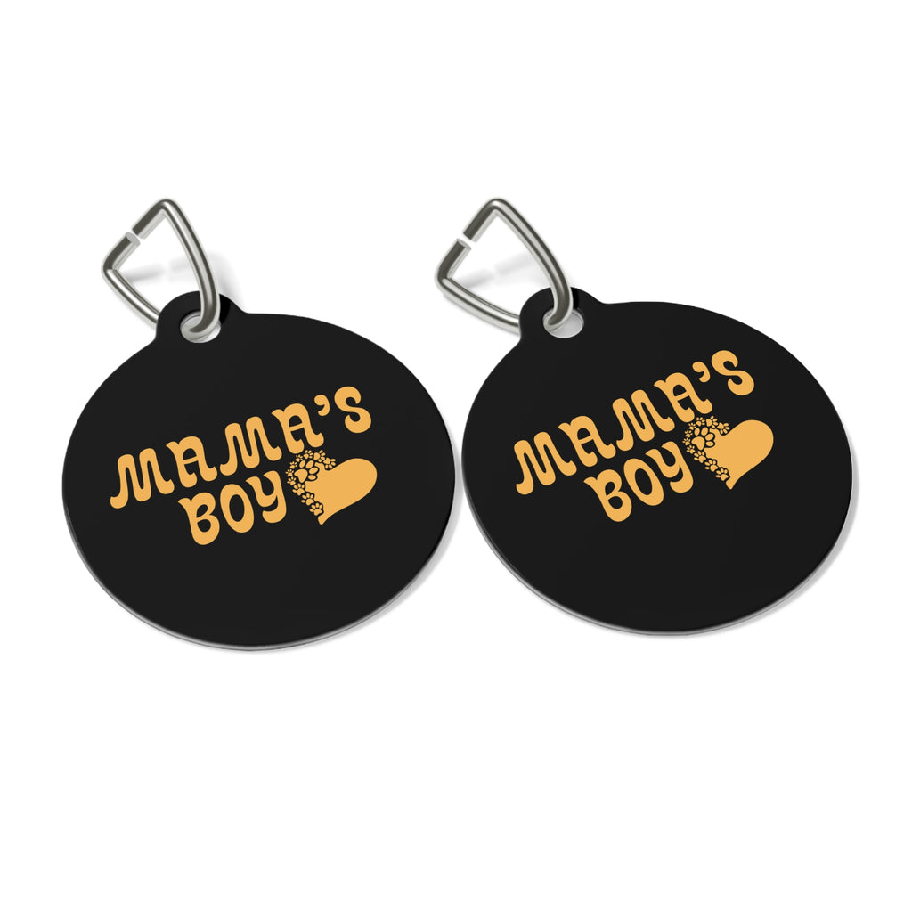 Mama's Boy Pet Tag — Retro Heart Paw ID Tag for Dogs & Cats