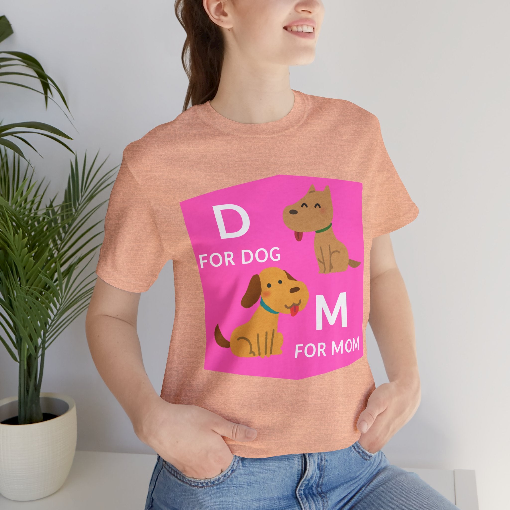 Dog Mom T-Shirt — Cute Pink "D for Dog, M for Mom" Graphic Tee