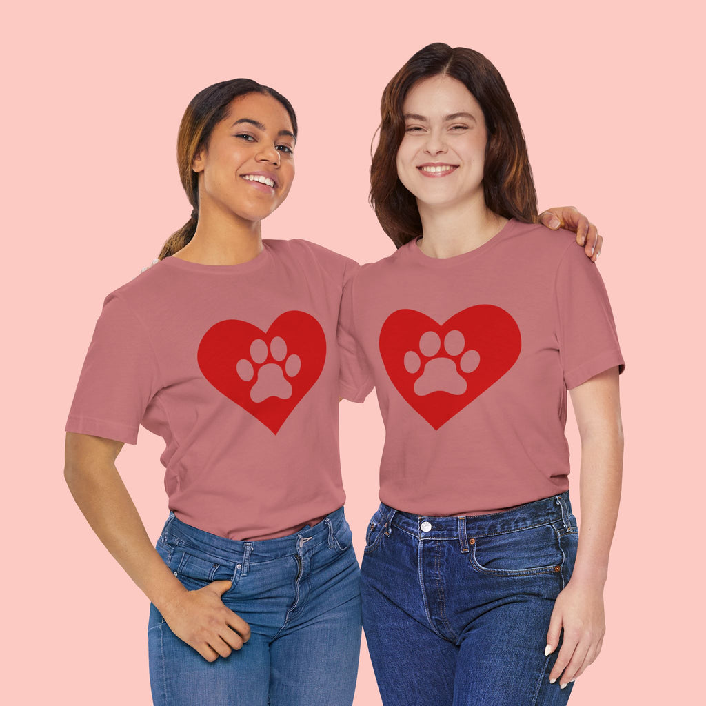 Pet Lover T-Shirt — Red Heart Paw Print Tee