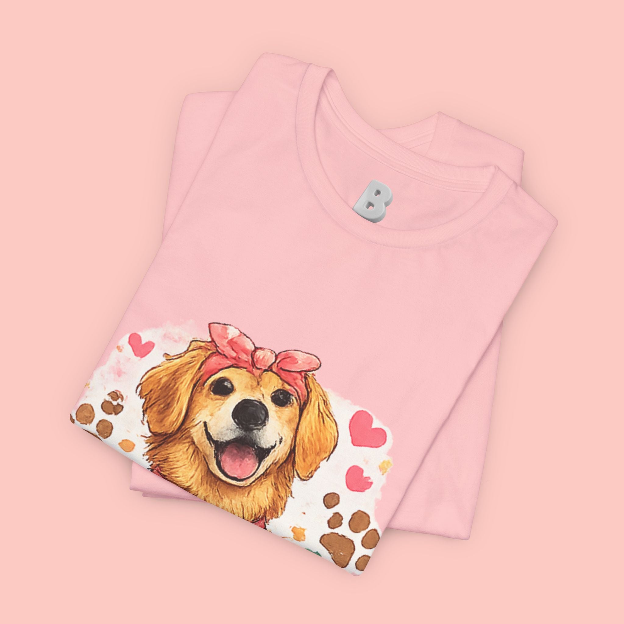 Dog Mom T-Shirt – Cute Golden Retriever Design with Hearts & Paw Prints