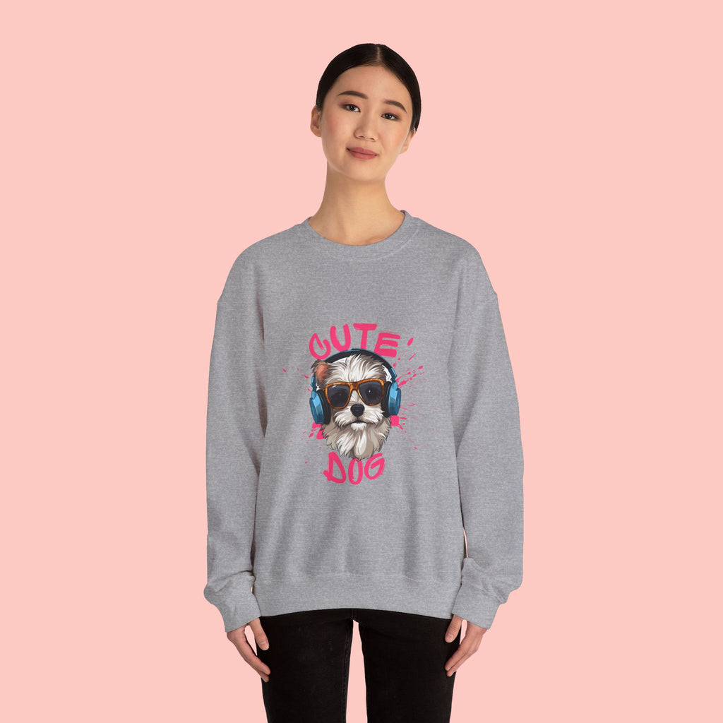 Cute Dog Sweatshirt — Cool Pup with Headphones Graphic Crewneck