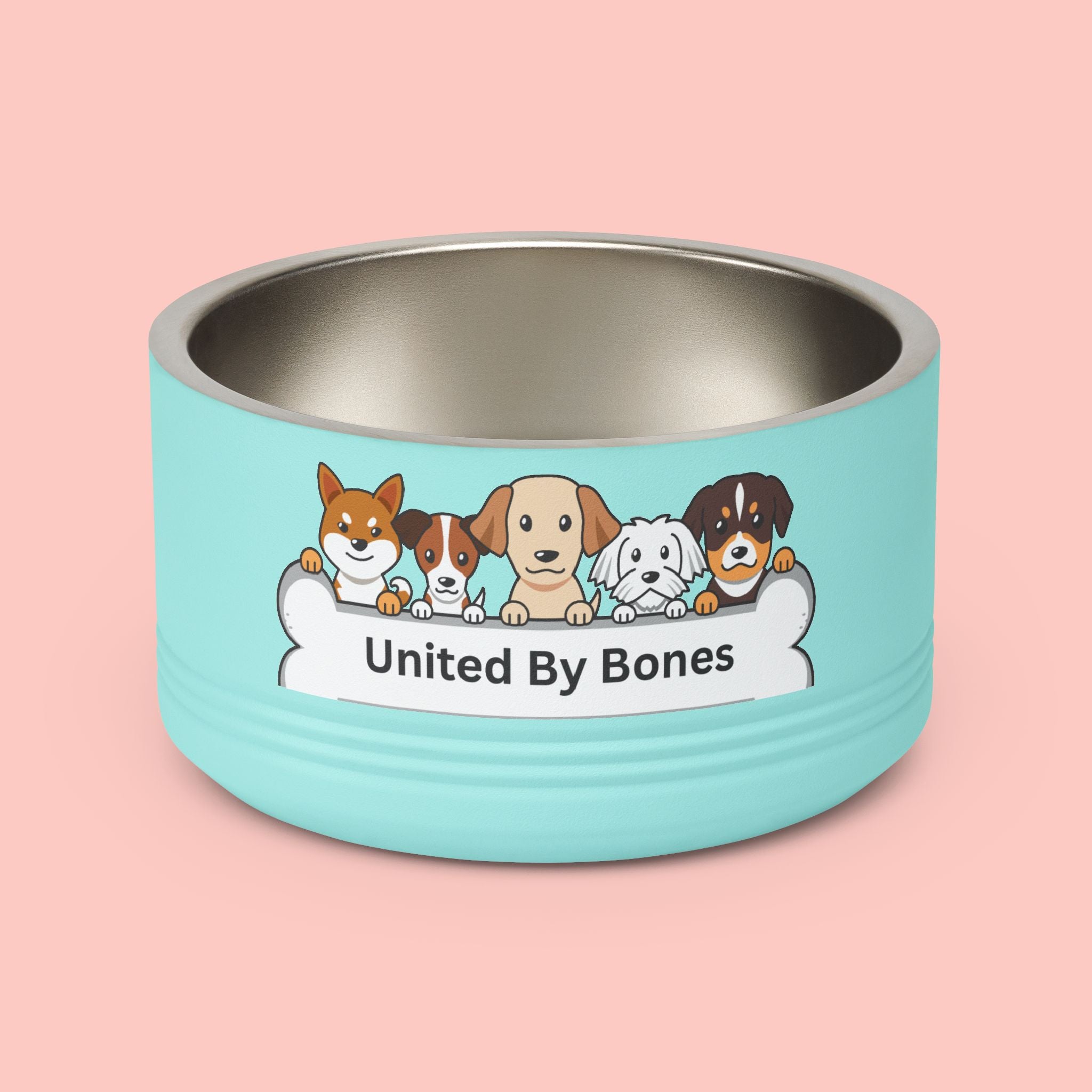 United By Bones 18oz Pet Bowl — Cute Cartoon Dogs Stainless Steel Bowl for Dogs & Cats