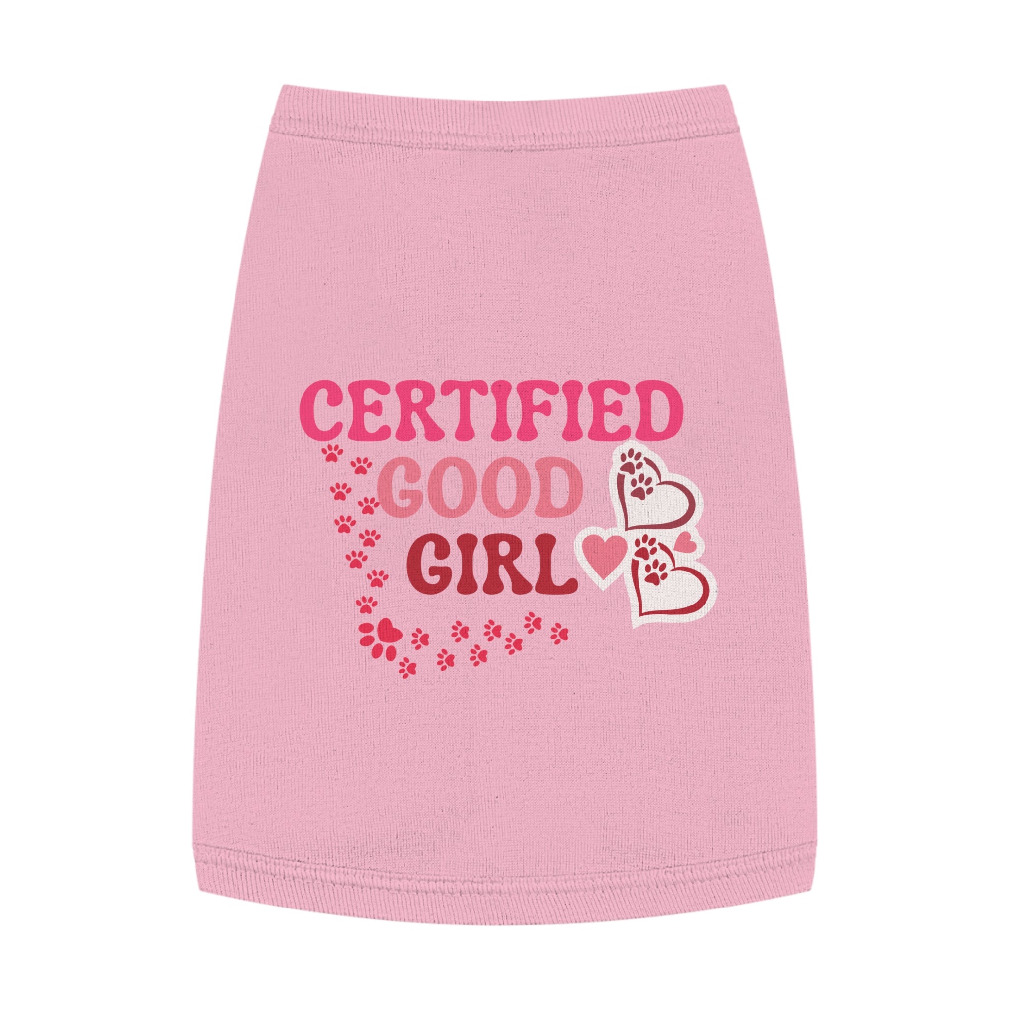 Pet Tank Top — "Certified Good Girl" Pink Paw Hearts Dog Tank