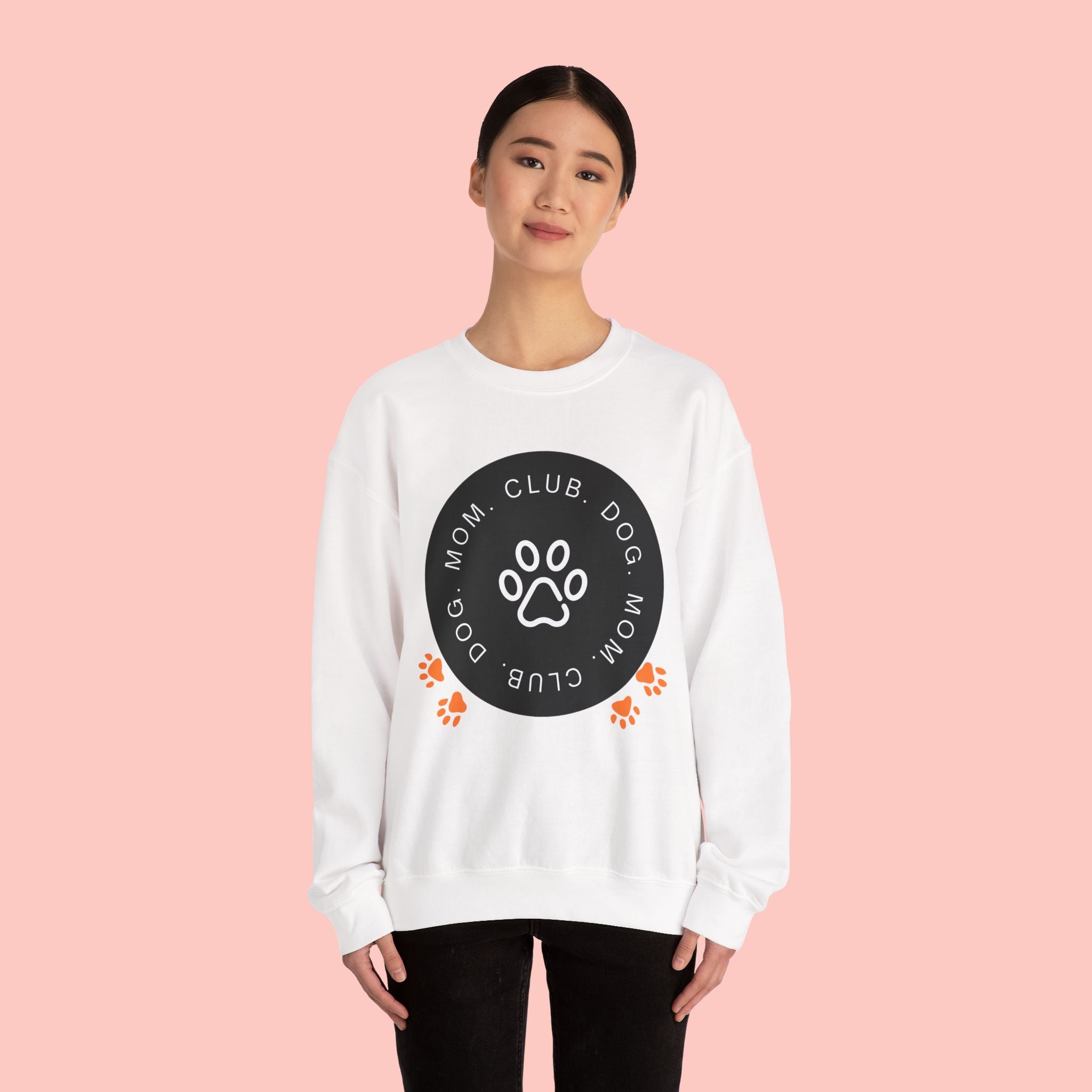 Dog Mom Club Crewneck Sweatshirt — Paw Print Graphic Pullover for Pet Moms
