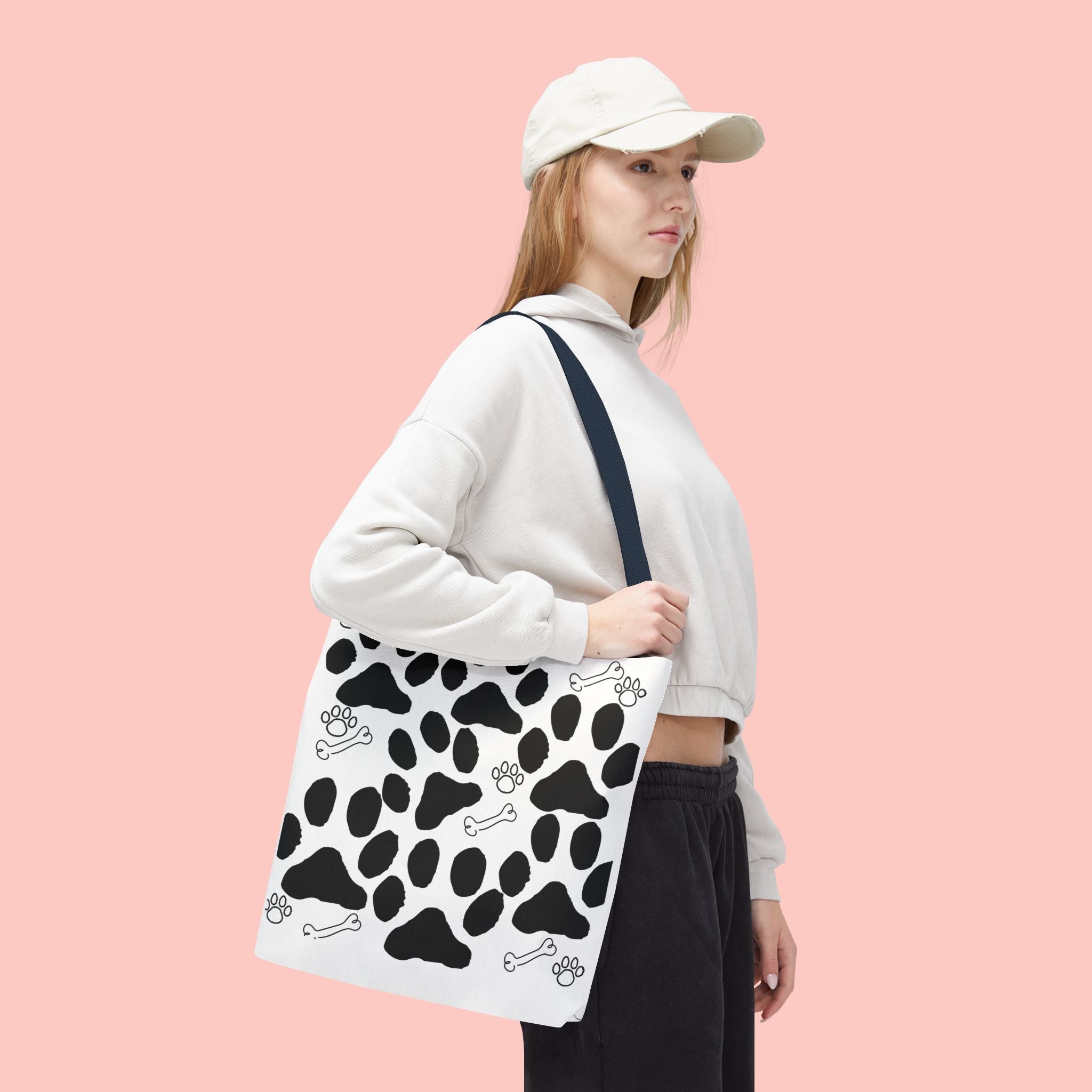 Dalmatian Paw Print Tote Bag — Dog Bones & Paw Pattern AOP Tote