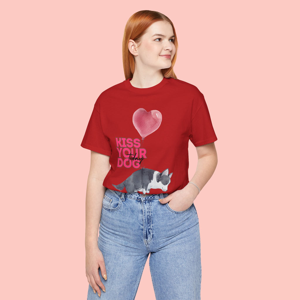Kiss Your Dog T-Shirt — Cute Corgi with Heart Balloon Pet Lover Tee