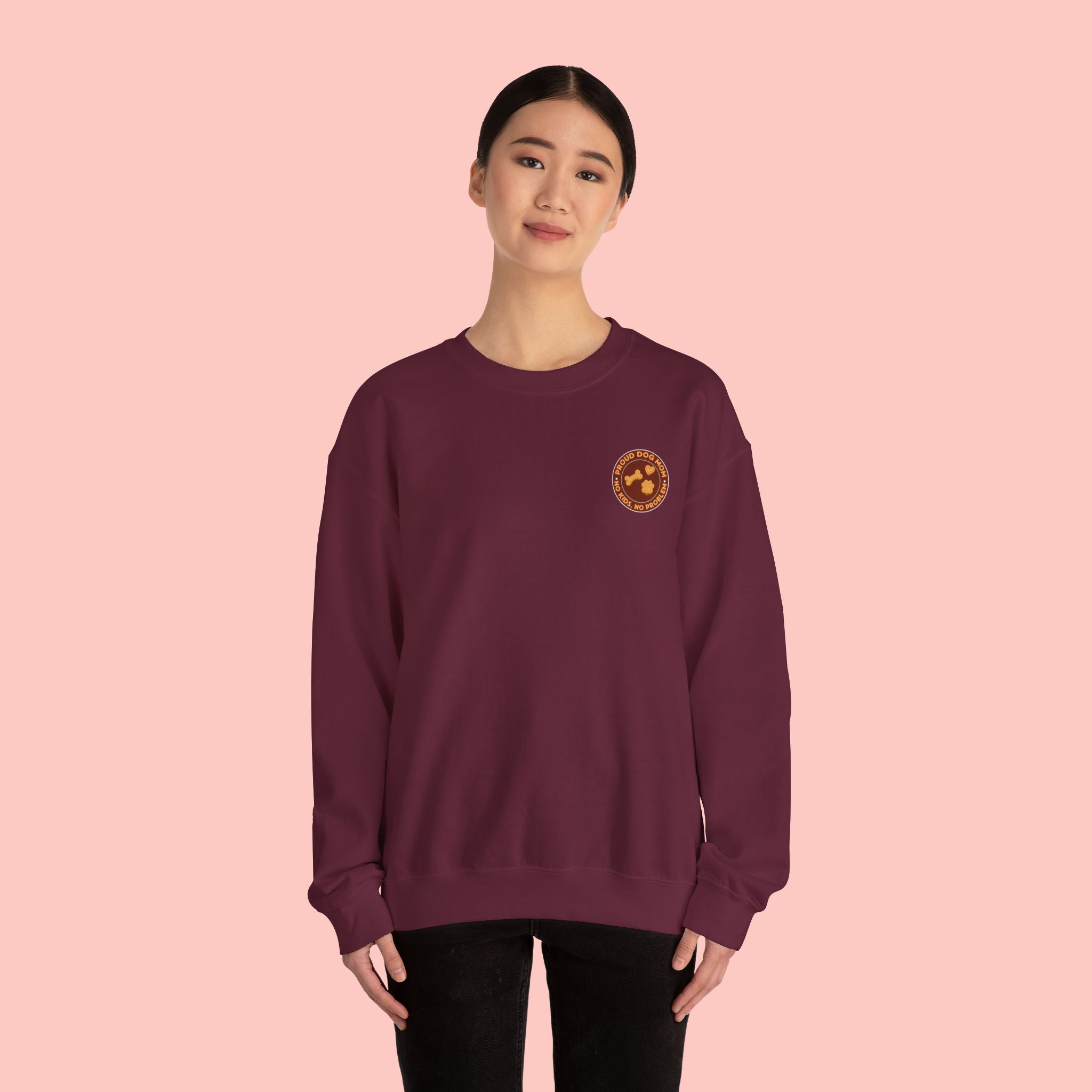 Proud Dog Mom Crewneck Sweatshirt — “No Kids, No Problem” Graphic