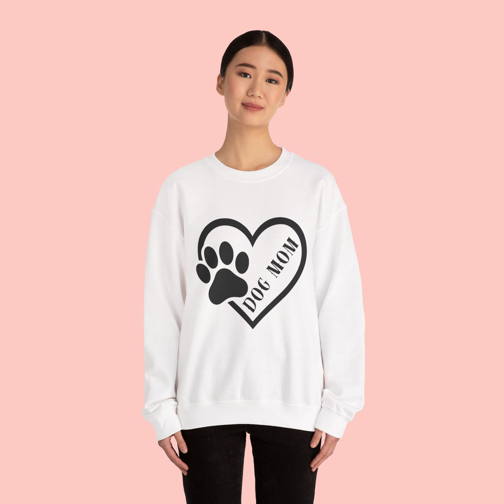 Dog Mom Heart Paw Sweatshirt — Women's Crewneck for Pet Lovers