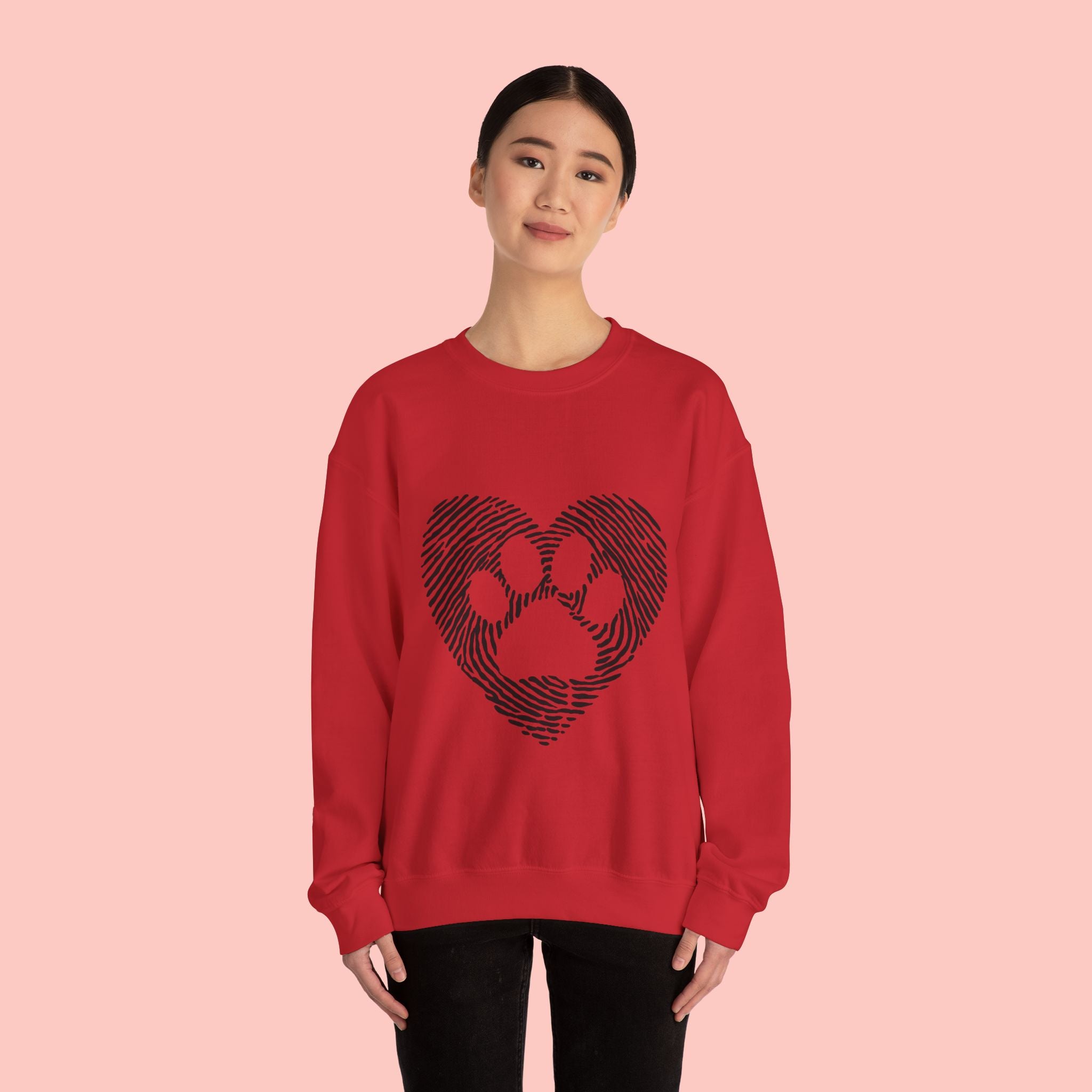Fingerprint Heart Crewneck Sweatshirt — Panda Paw Love Graphic