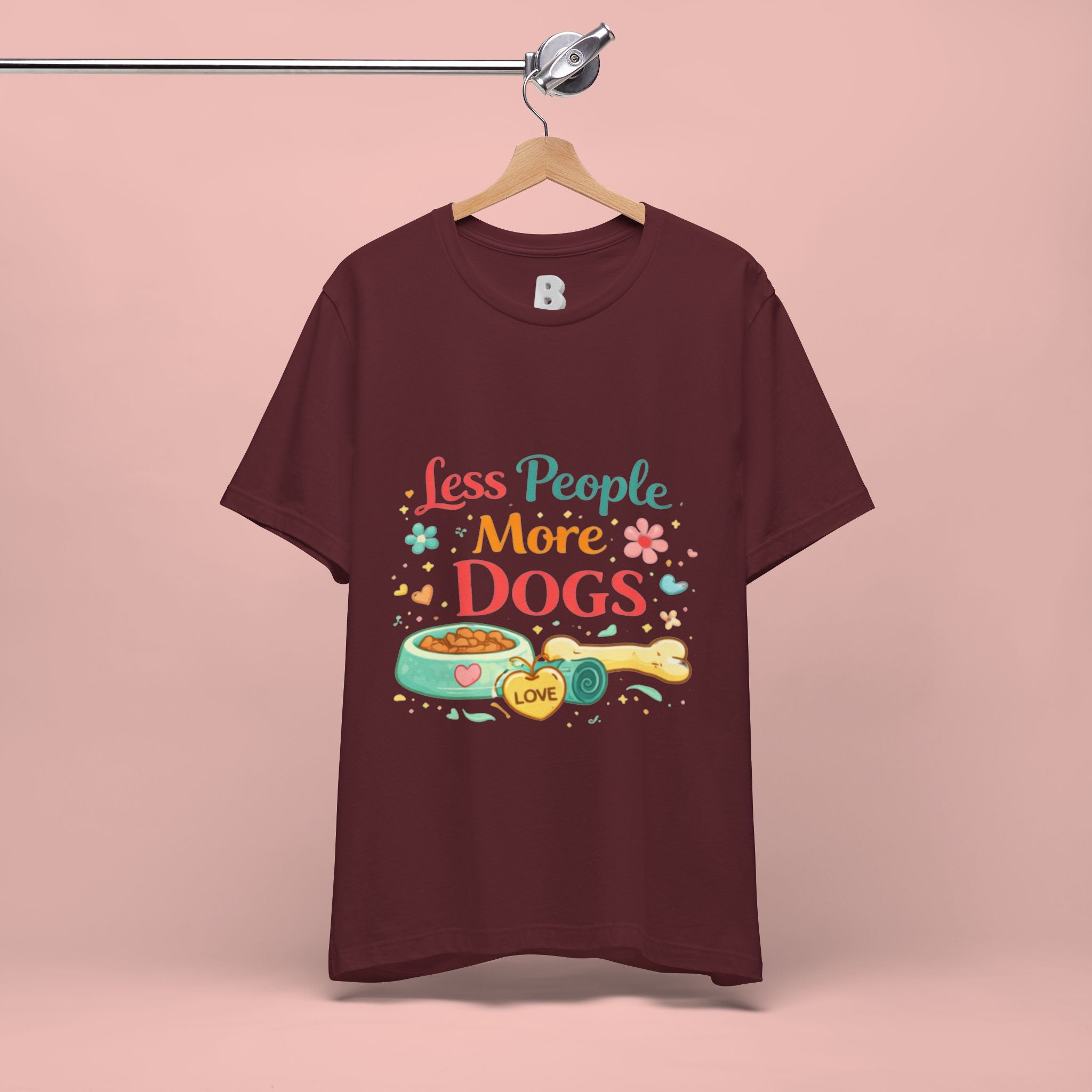 Less People More Dogs T-Shirt – Cute Dog Bowl & Bone Graphic Tee