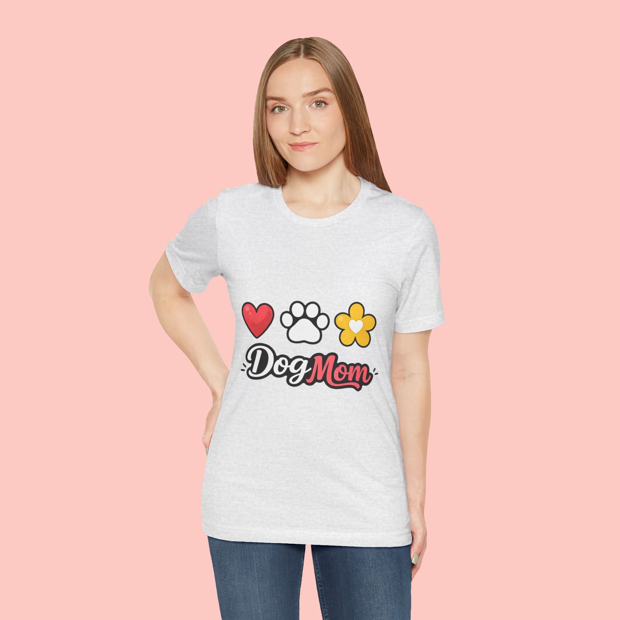 Dog Mom T-Shirt – Heart, Paw & Flower Graphic Tee