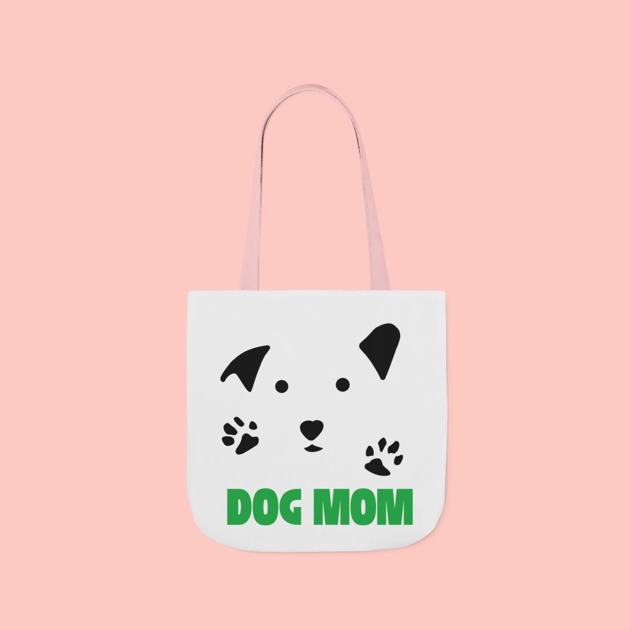 Dog Mom Canvas Tote Bag — Cute Paw Print Dog Face Tote for Pet Lovers