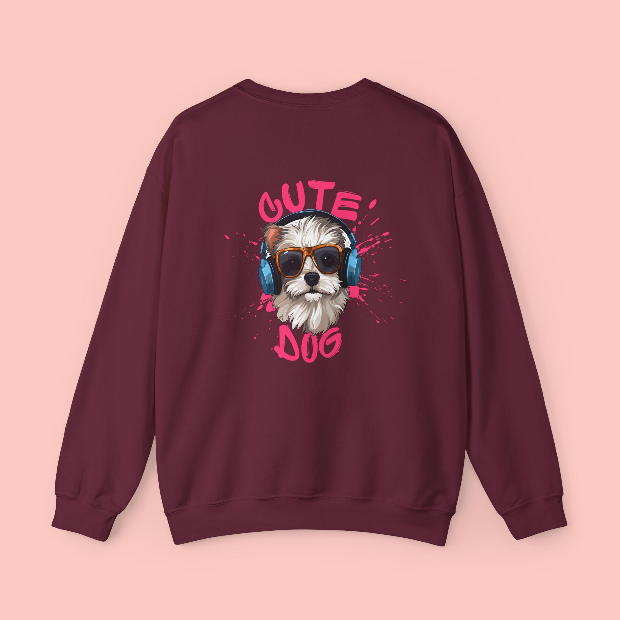 Cute Dog Crewneck Sweatshirt – Cute Dog with Headphones Graphic