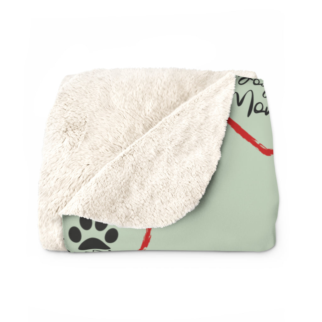 Sherpa Blanket — Mint Heart Paw Print "Dog Mom" Cozy Throw