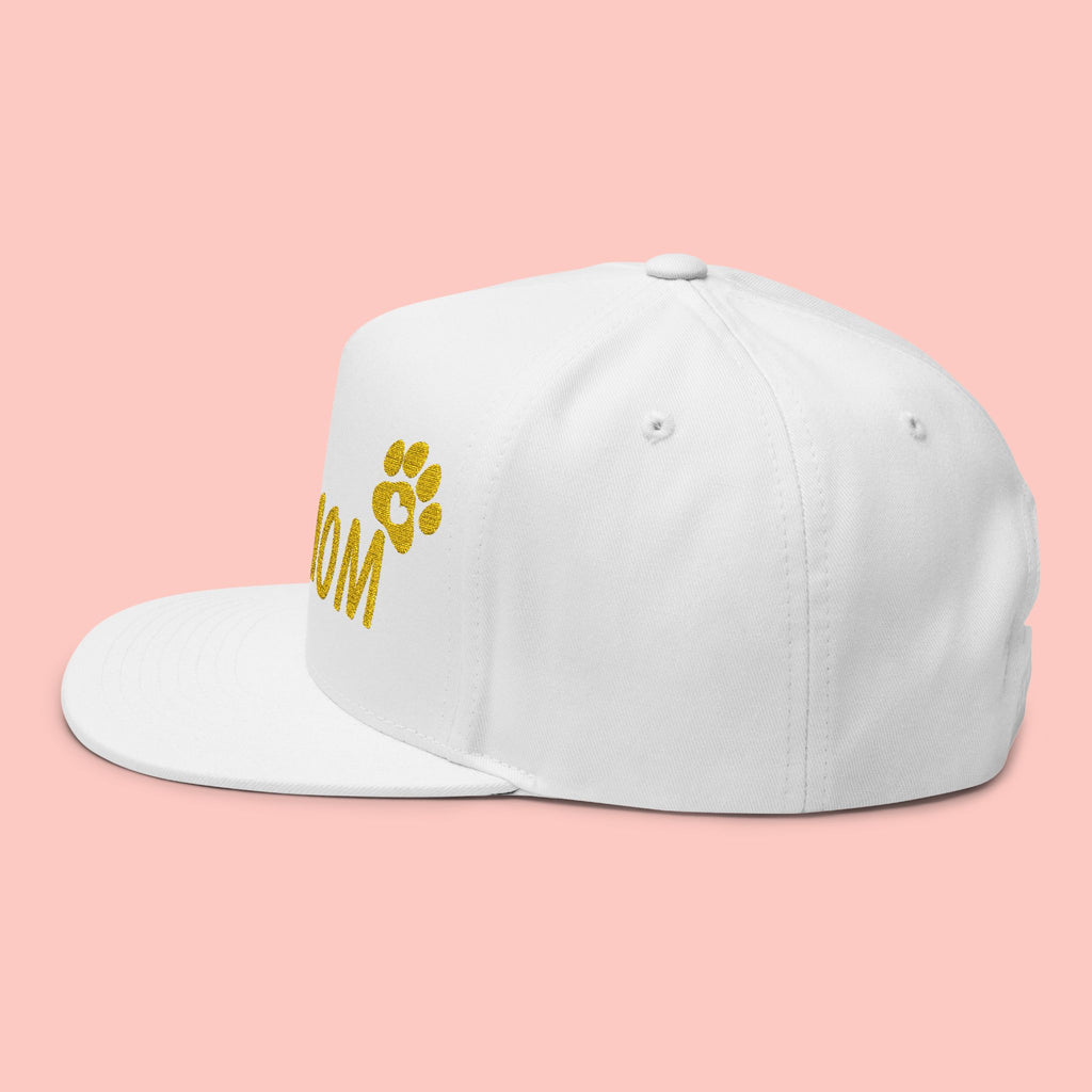 Dog Mom Embroidered Flat Bill Cap — Paw Print Snapback Hat