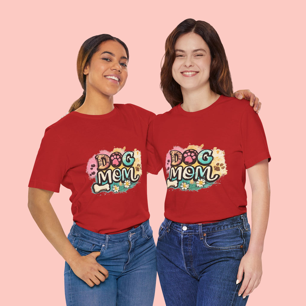 Dog Mom T-Shirt — Colorful Paw Print Graphic Tee for Pet Lovers