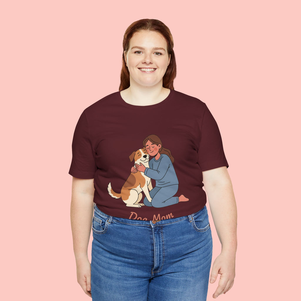 Dog Mom T‑Shirt — Cute Woman Hugging Dog Graphic Tee
