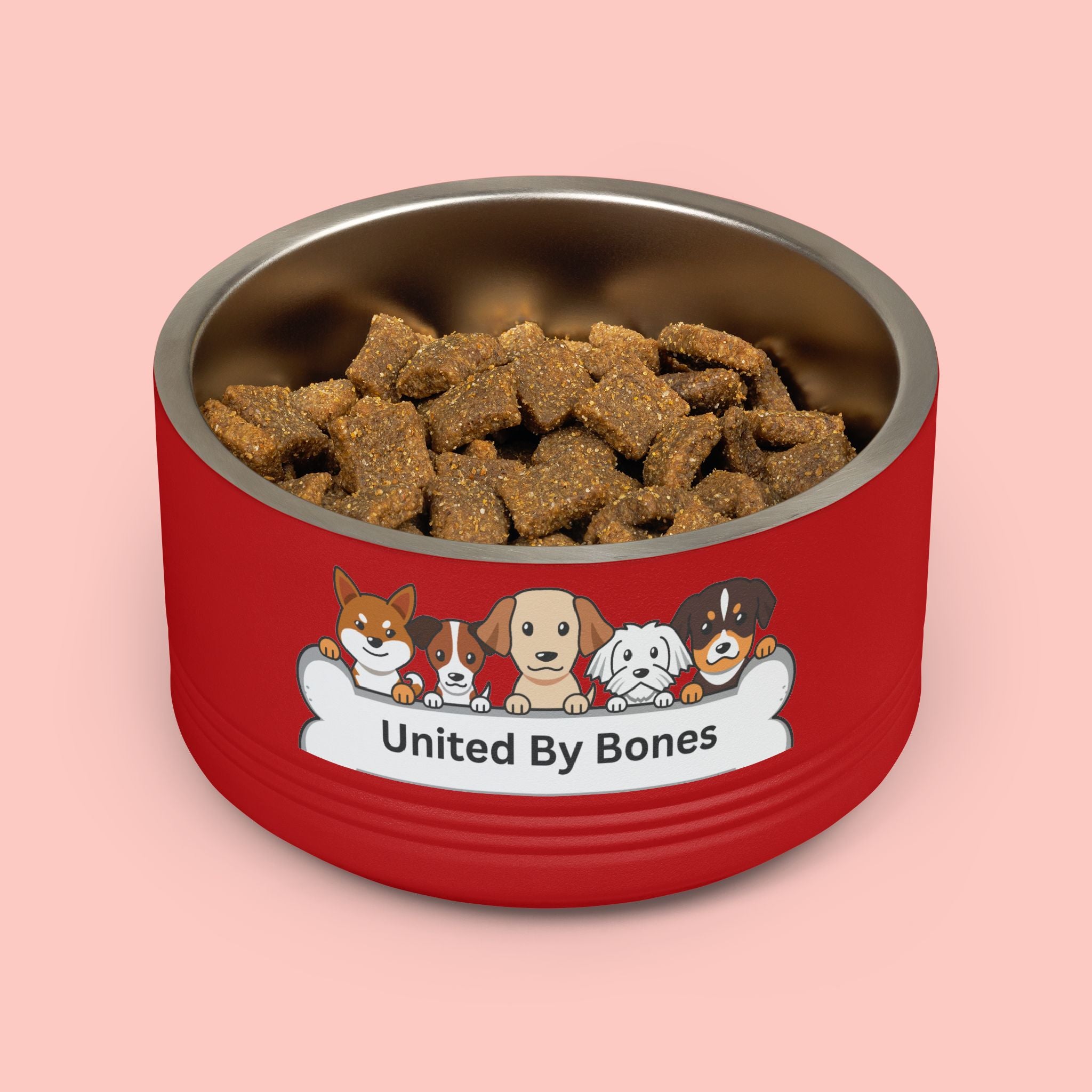 United By Bones 18oz Pet Bowl — Cute Cartoon Dogs Stainless Steel Bowl for Dogs & Cats
