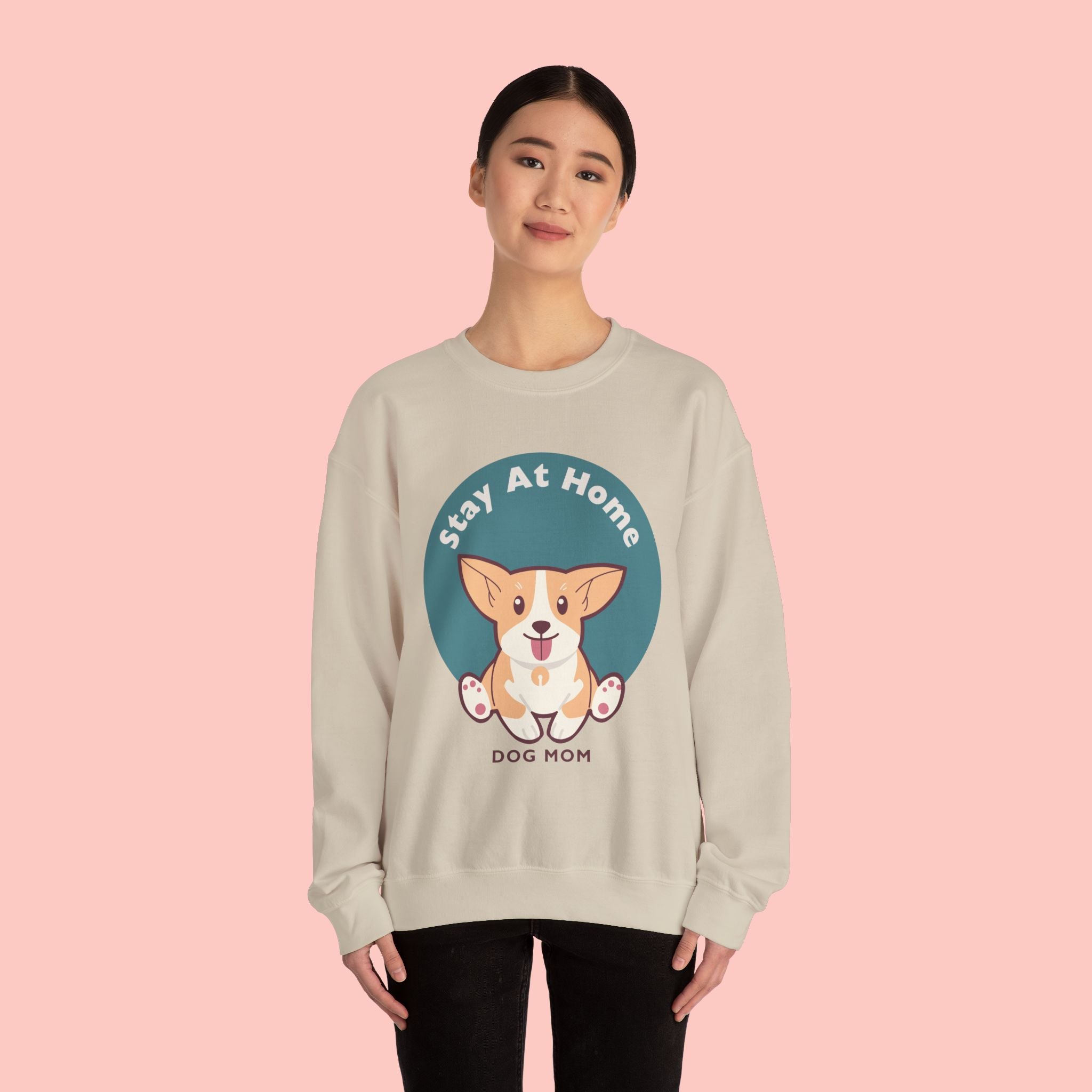 Stay At Home Dog Mom Crewneck Sweatshirt — Cute Corgi Graphic Sweatshirt