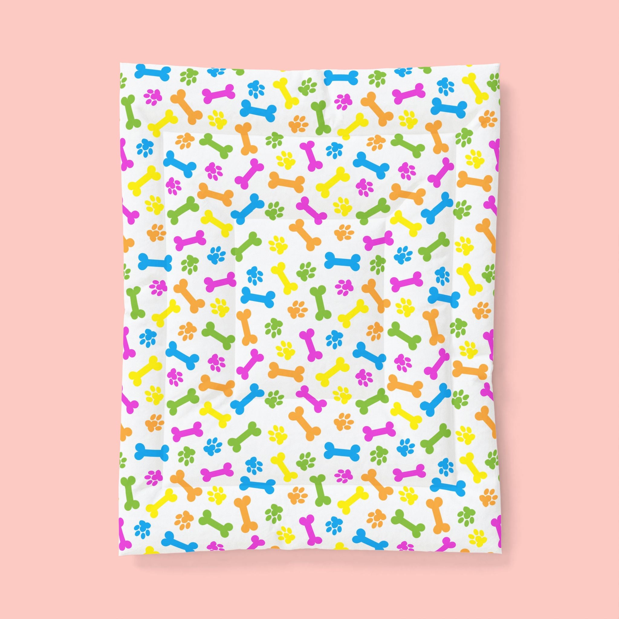 Colorful Dog Bone & Paw Print Cotton Comforter — Pet Lover Bedspread