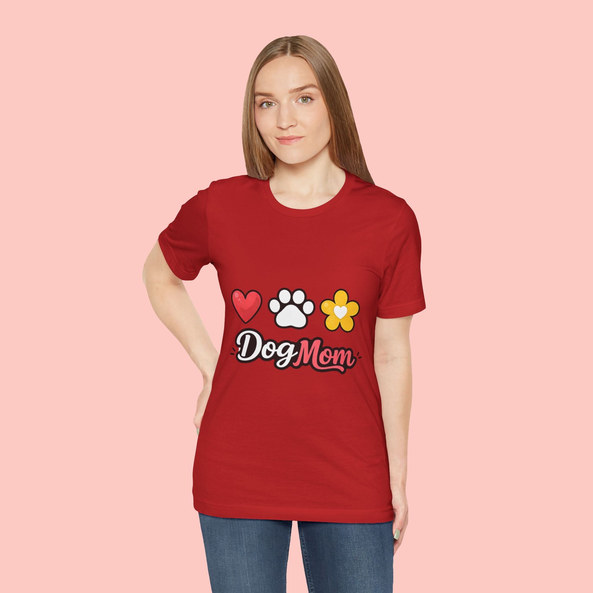 Dog Mom T-Shirt – Heart, Paw & Flower Graphic Tee