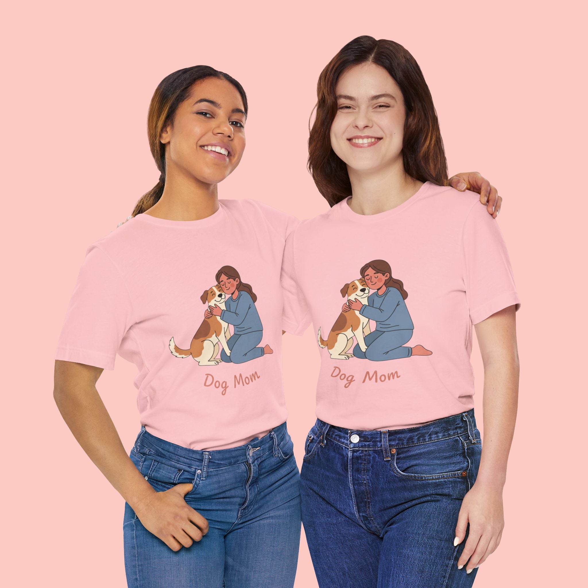 Dog Mom T‑Shirt — Cute Woman Hugging Dog Graphic Tee