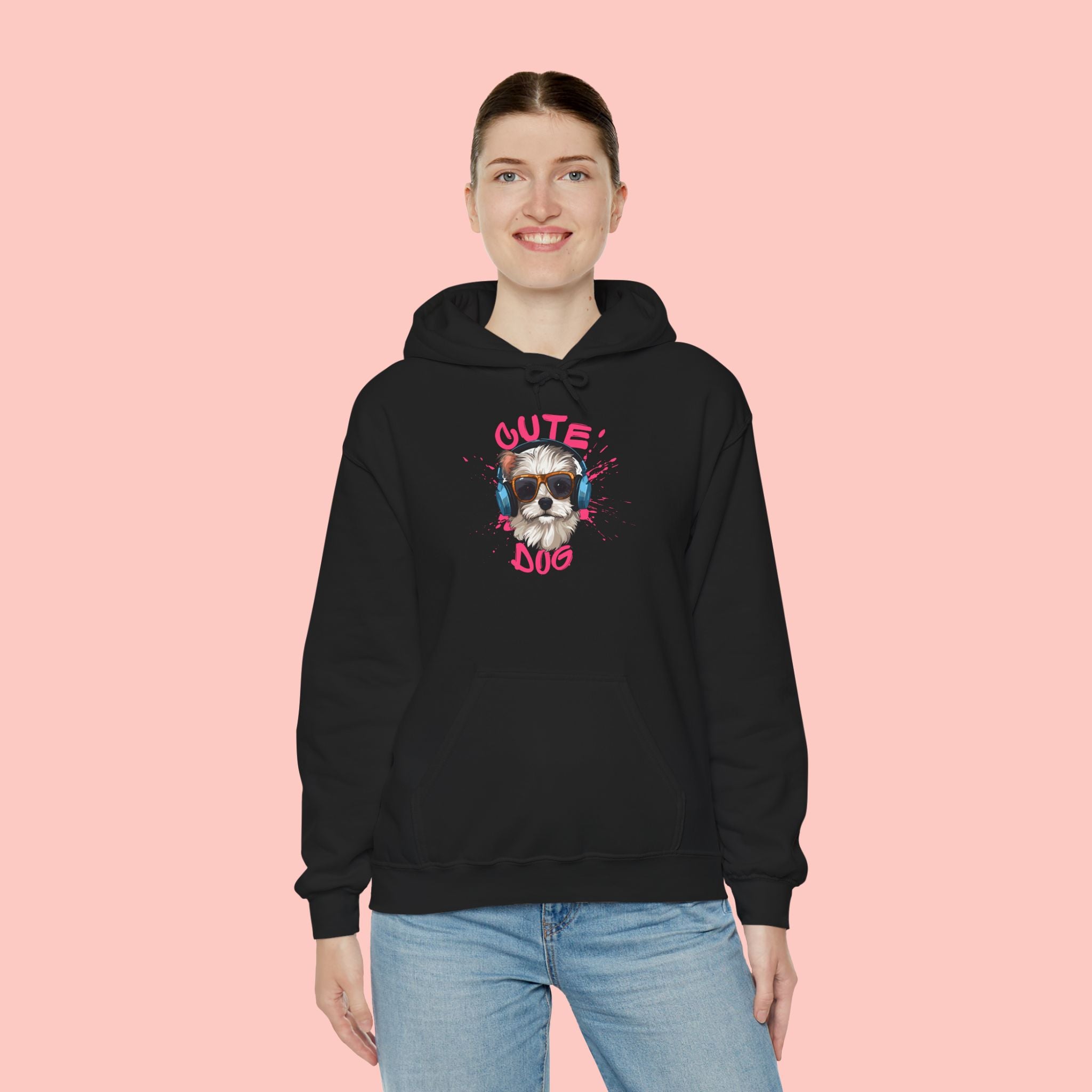 Cute Dog Hoodie with Headphones – 'Cute Dog' Graphic Pet Lover Sweatshirt