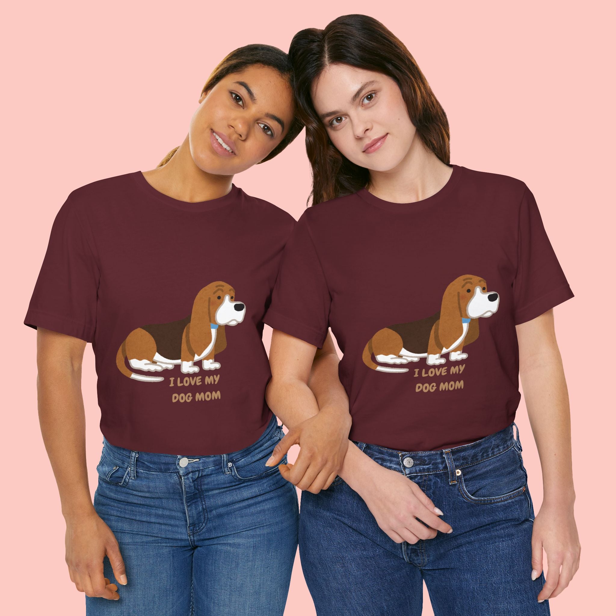 Dog Mom T‑Shirt — Cute Basset Hound I Love My Dog Mom Tee