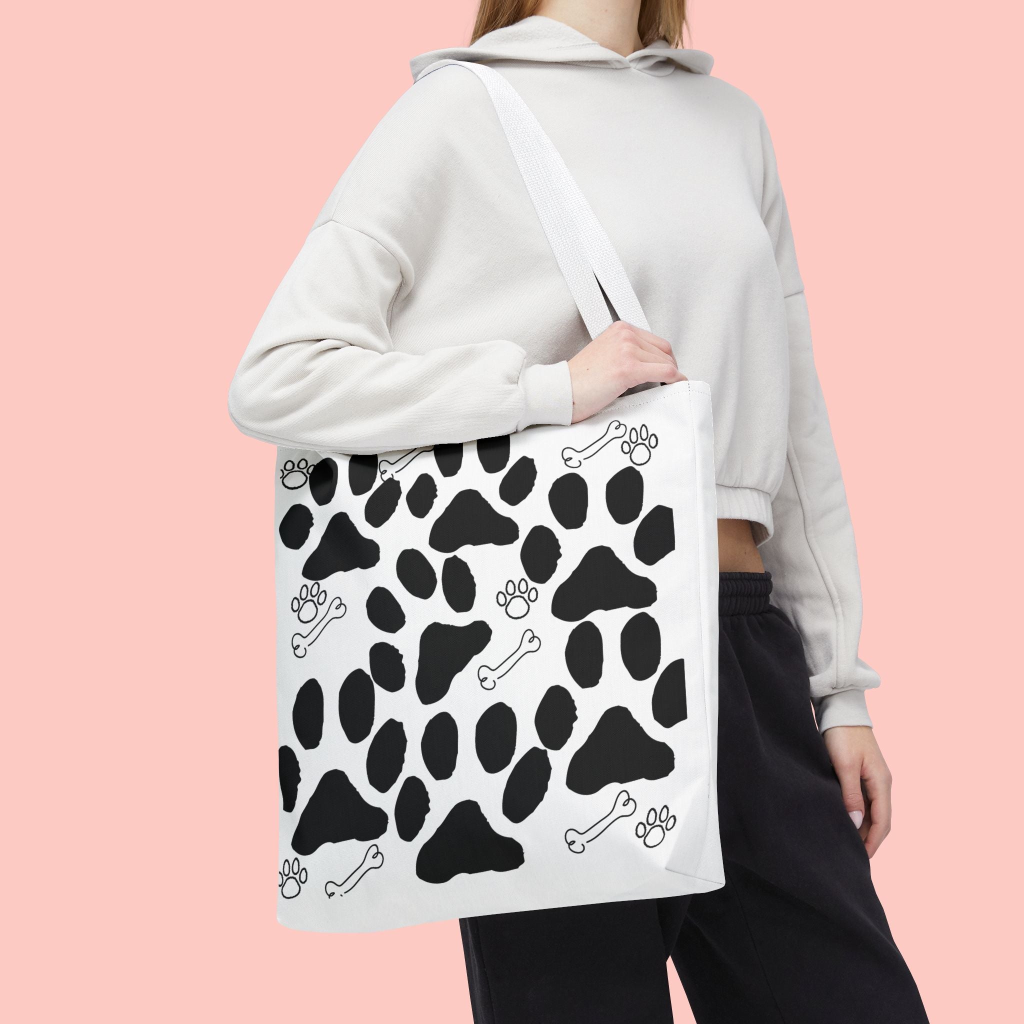 Dalmatian Paw Print Tote Bag — Dog Bones & Paw Pattern AOP Tote