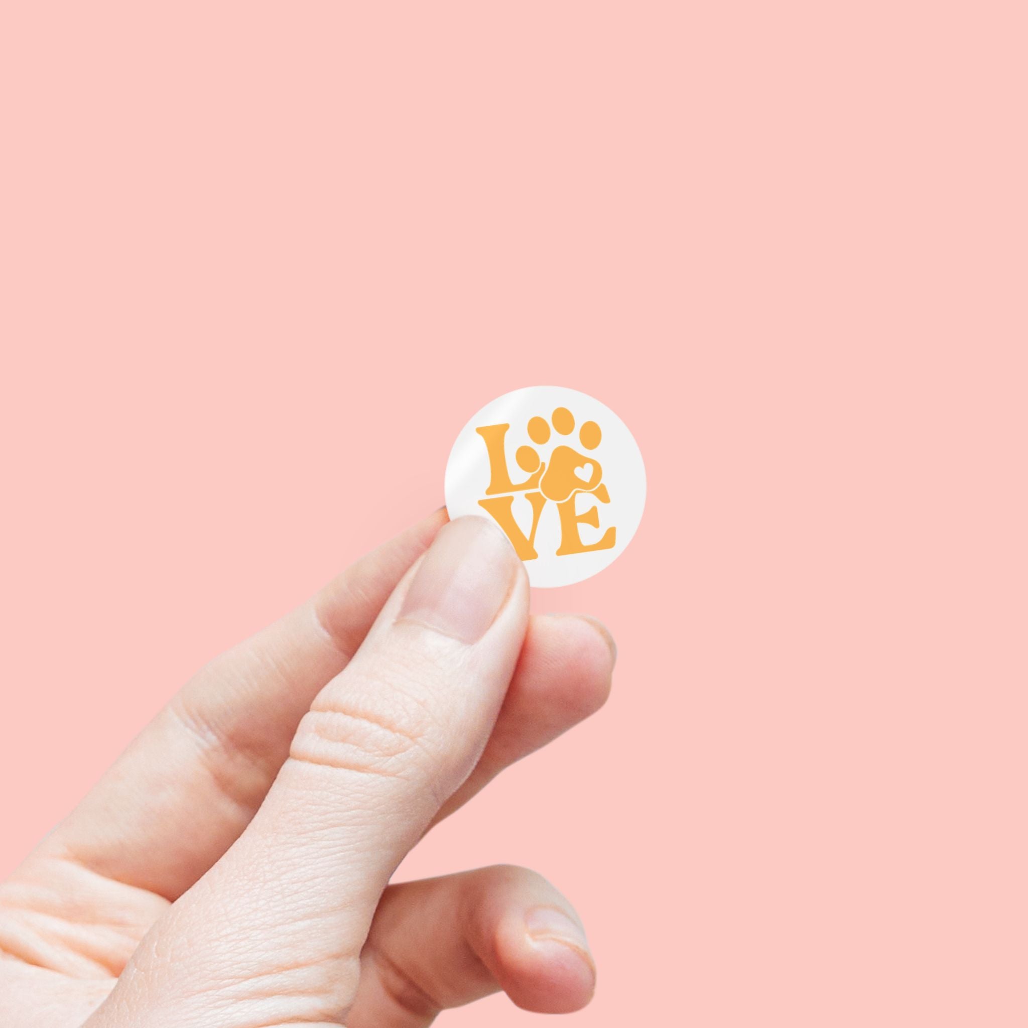 Round Pet Love Sticker Labels — Paw Print "LOVE" Roll