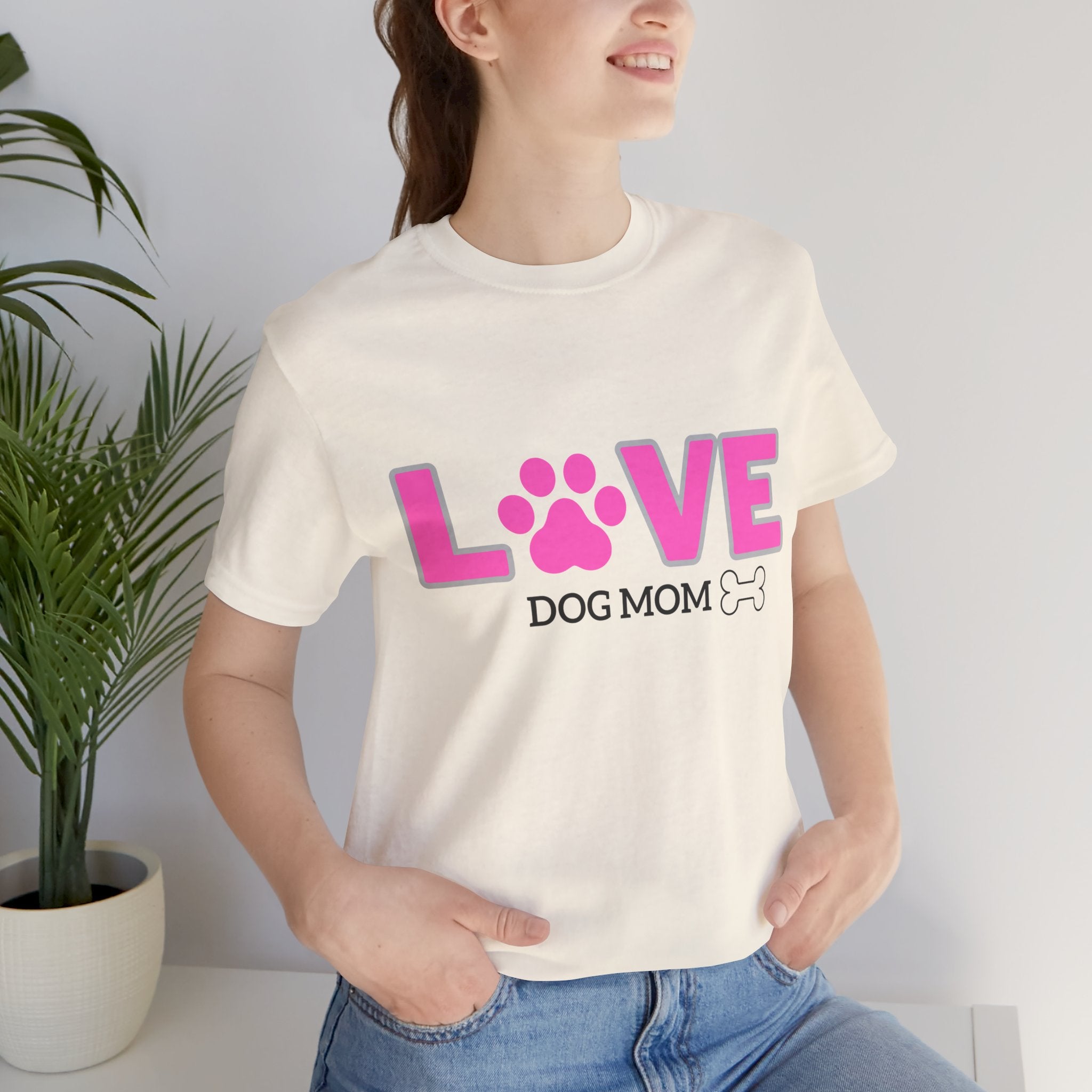 Love Dog Mom T-Shirt — Pink Paw Graphic Tee