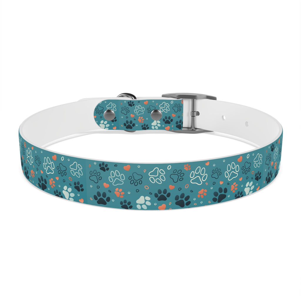 Paw Print Dog Collar — Teal Patterned Pet Collar for Small & Medium Dogs