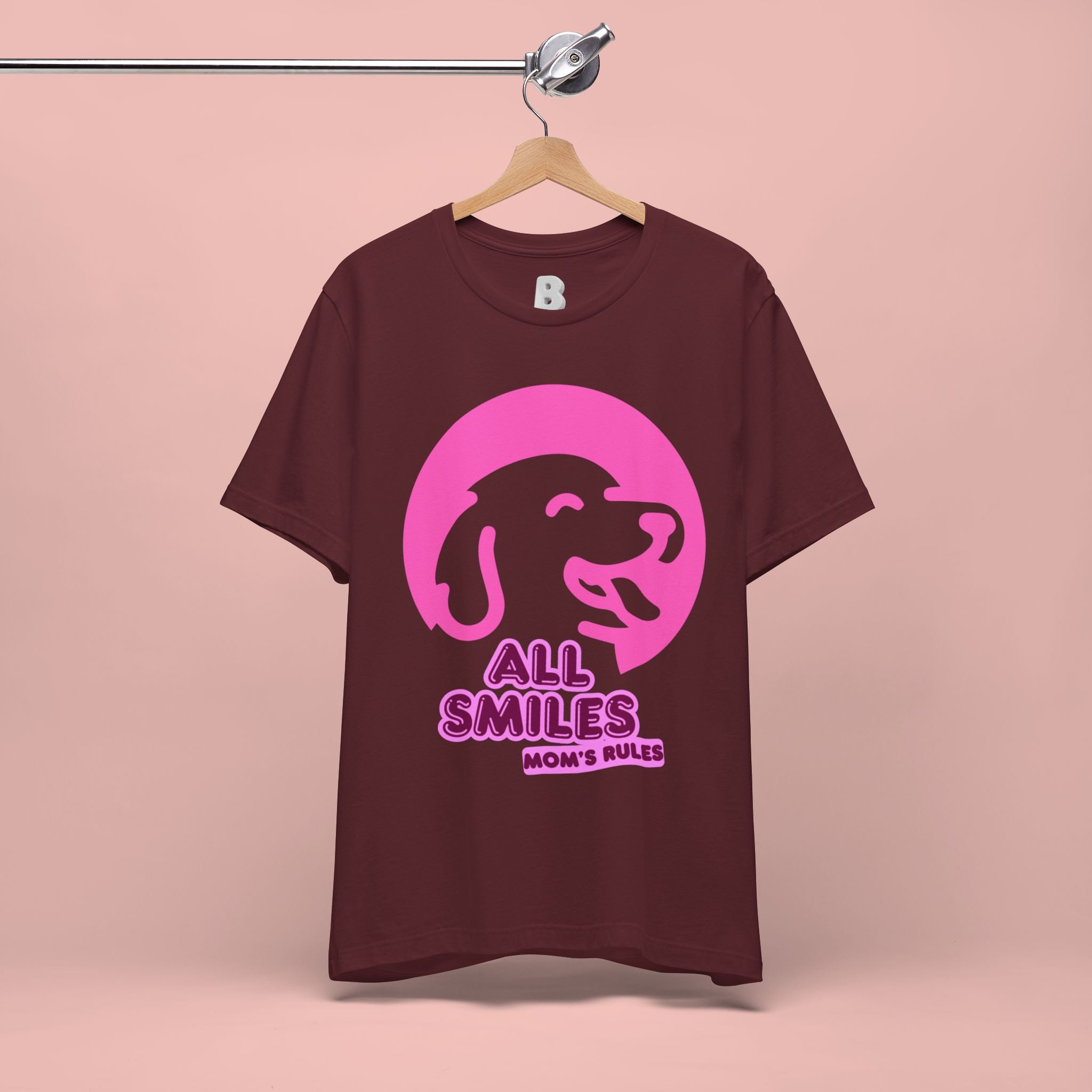 All Smiles Mom's Rules T-Shirt — Cute Pink Dog Graphic Tee for Moms & Pet Lovers
