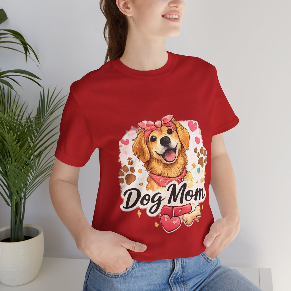 Dog Mom T-Shirt – Cute Golden Retriever Design with Hearts & Paw Prints