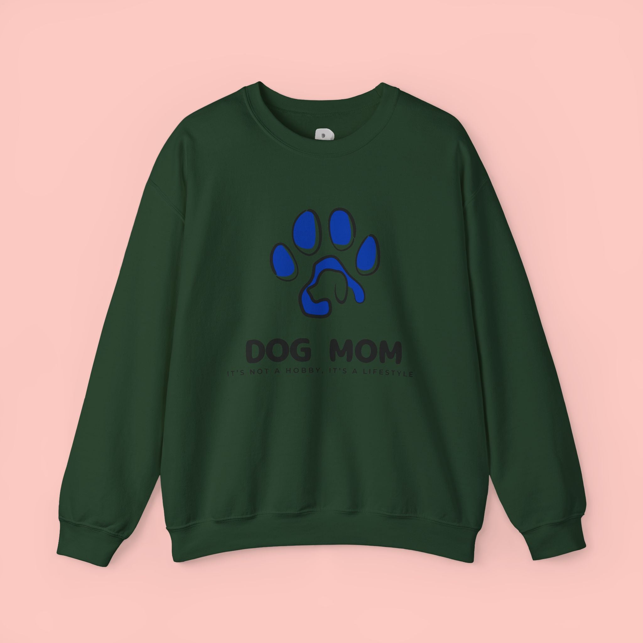 Dog Mom Crewneck Sweatshirt – Blue Paw Graphic "Dog Mom"
