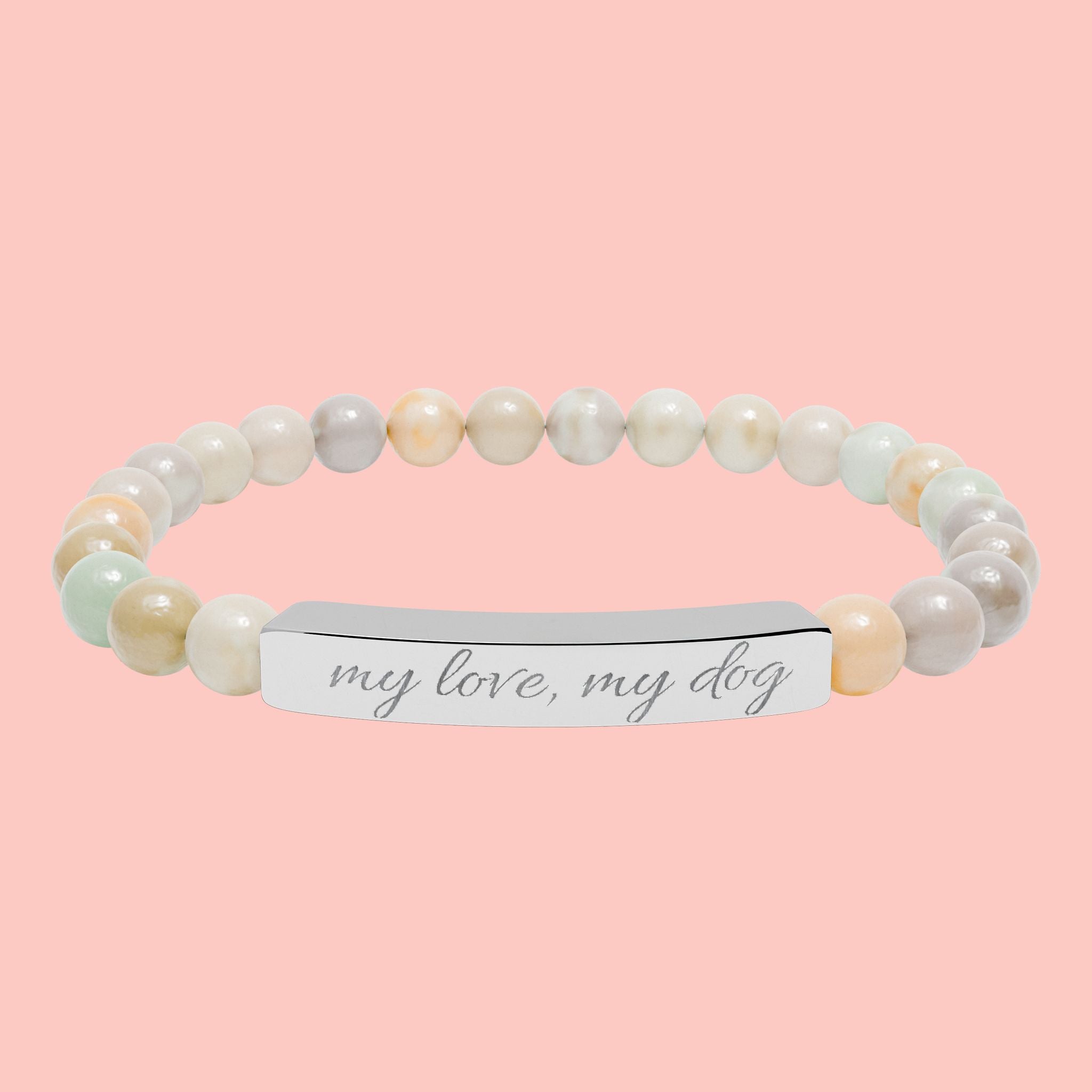 Engraved Natural Stone Stretch Bar Bracelet — Personalized Beaded Healing Jewelry