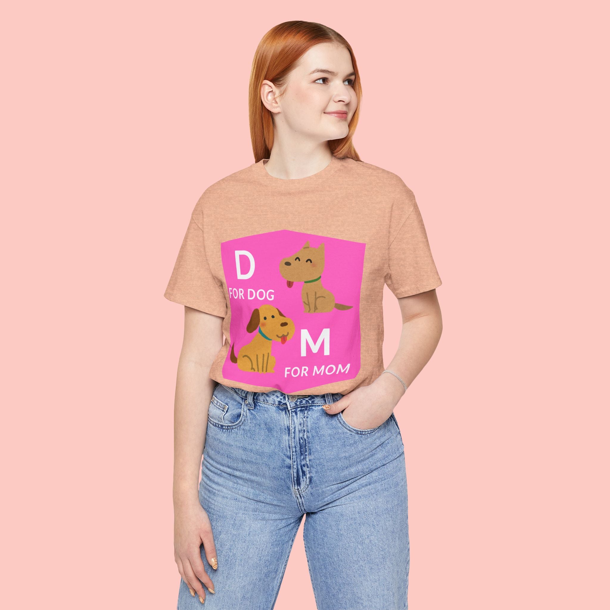 Dog Mom T-Shirt — Cute Pink "D for Dog, M for Mom" Graphic Tee