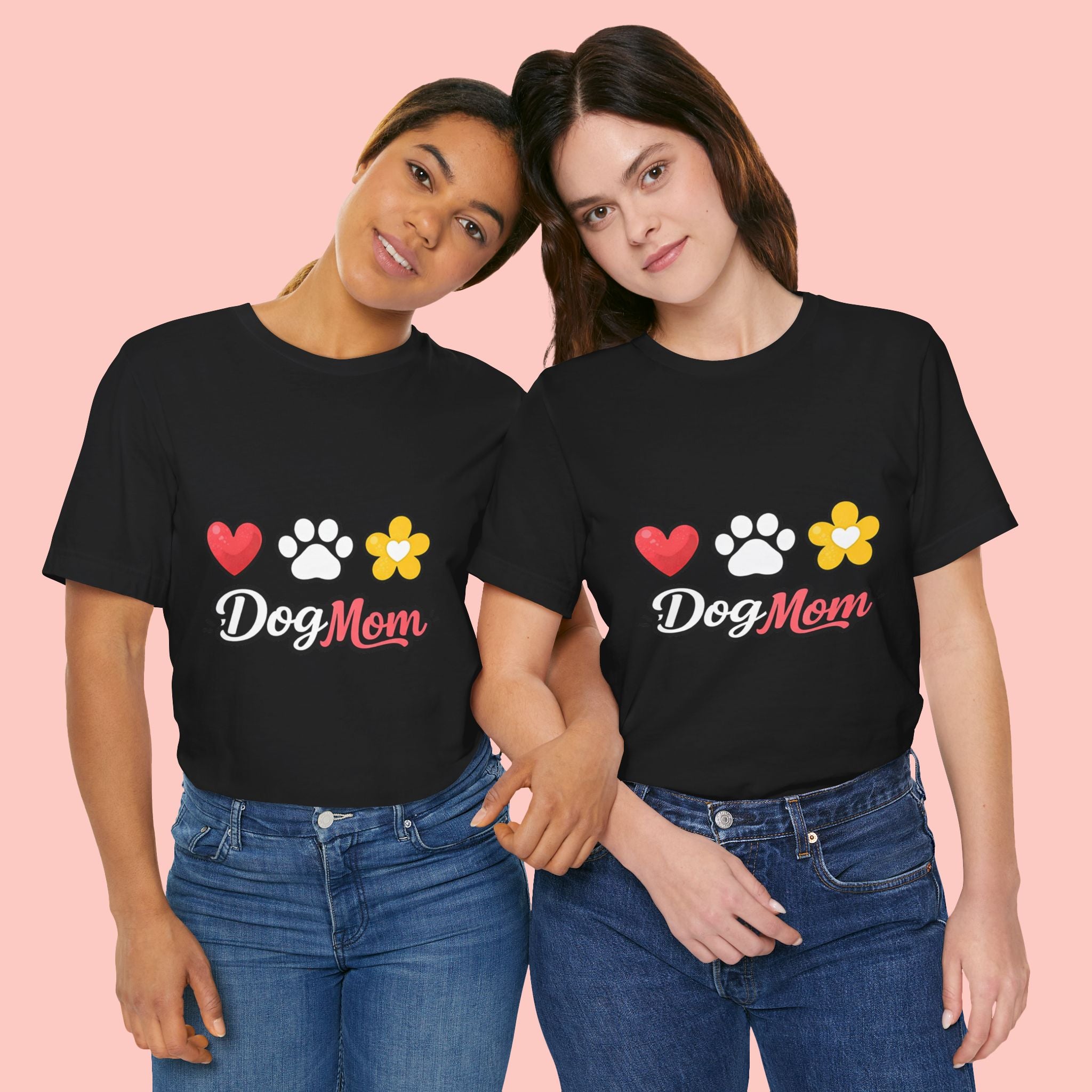 Dog Mom T-Shirt – Heart, Paw & Flower Graphic Tee