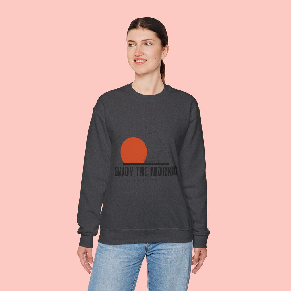 Enjoy the Morning Dog Crewneck Sweatshirt — Sunrise Labrador Graphic