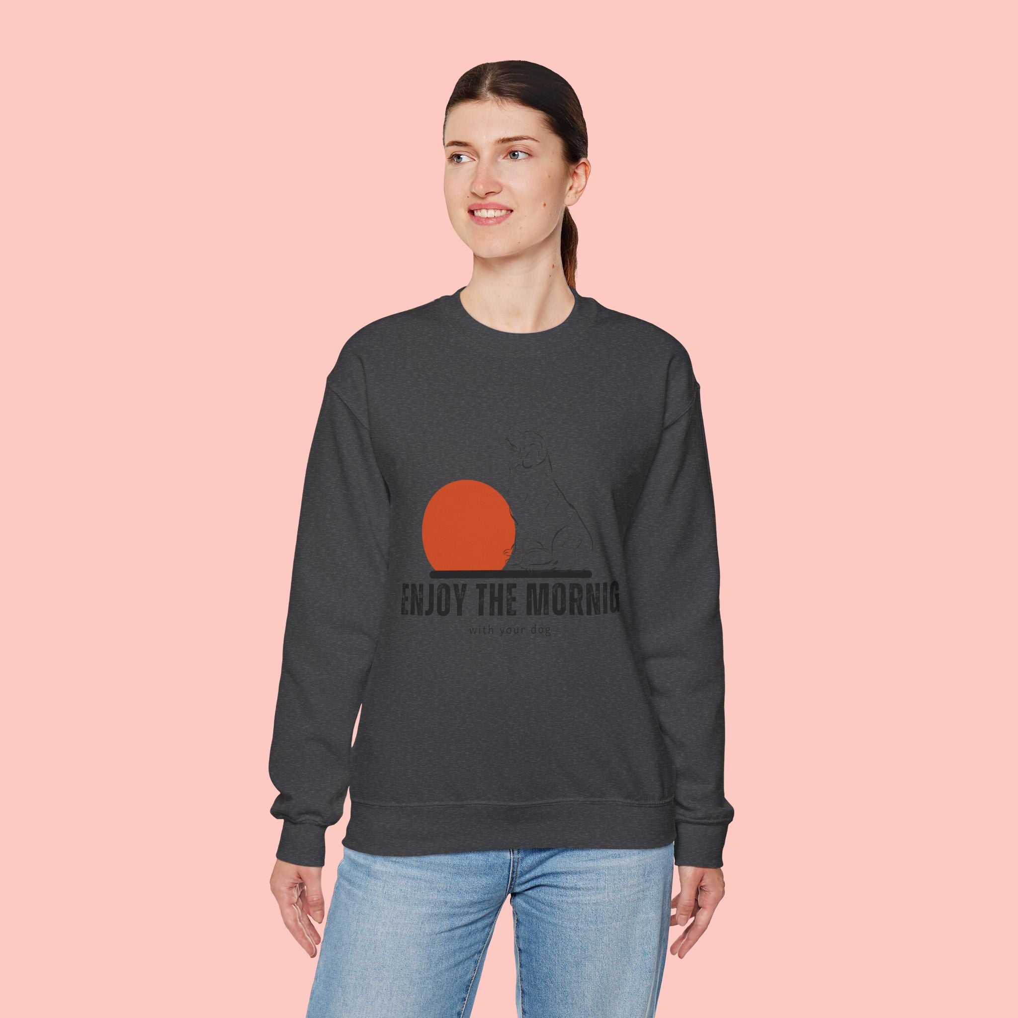 Enjoy the Morning Dog Crewneck Sweatshirt — Sunrise Labrador Graphic