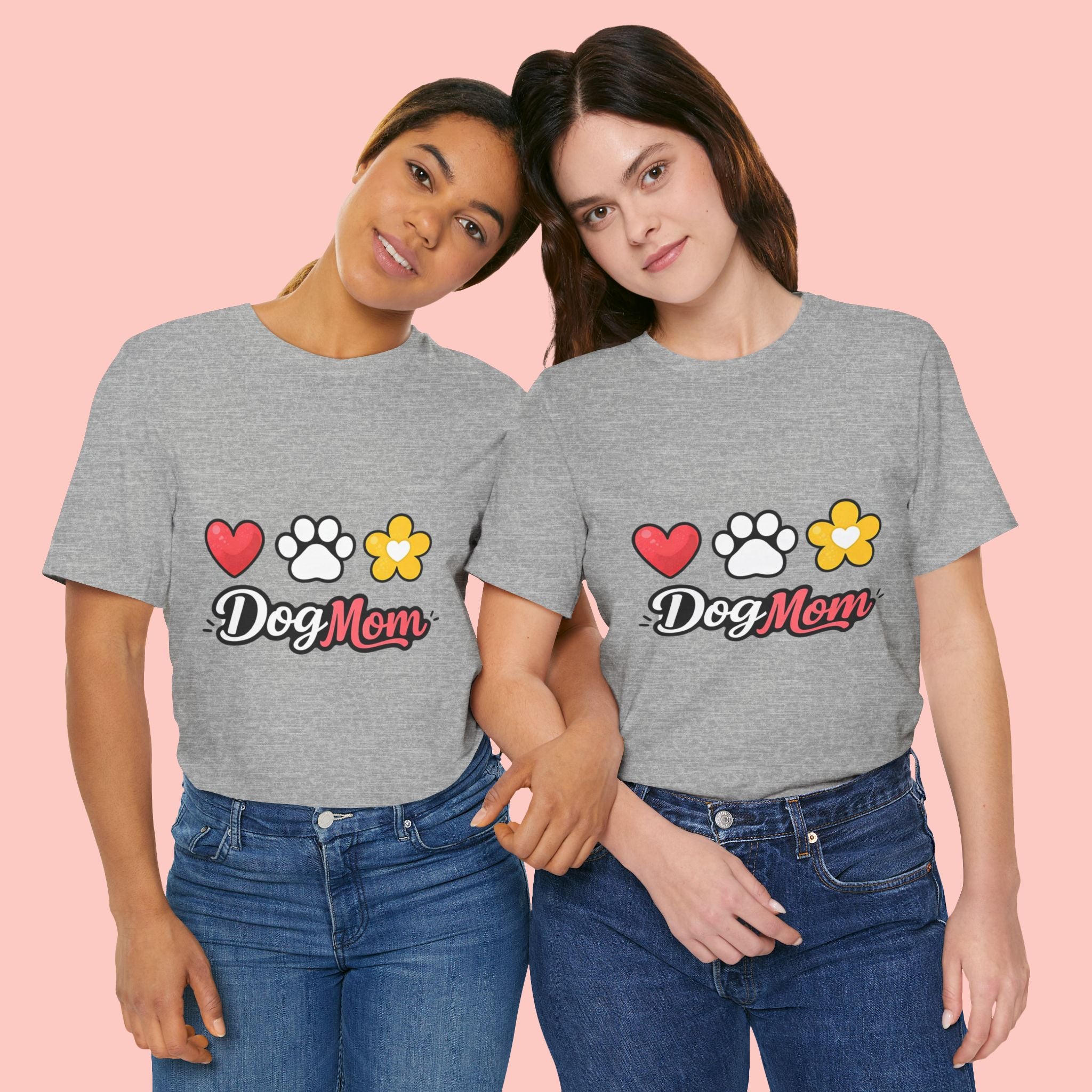 Dog Mom T-Shirt – Heart, Paw & Flower Graphic Tee