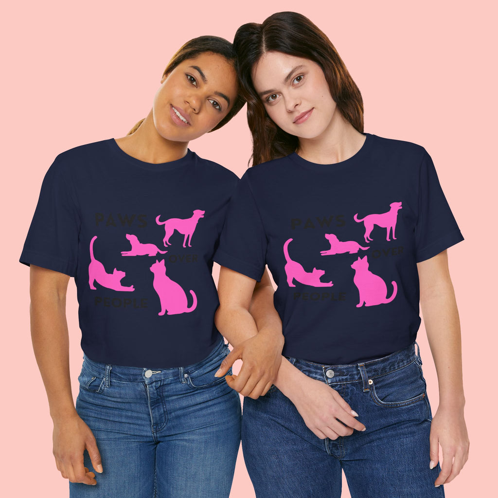Paws Over People Tee — Pink Cats & Dogs Graphic T-Shirt