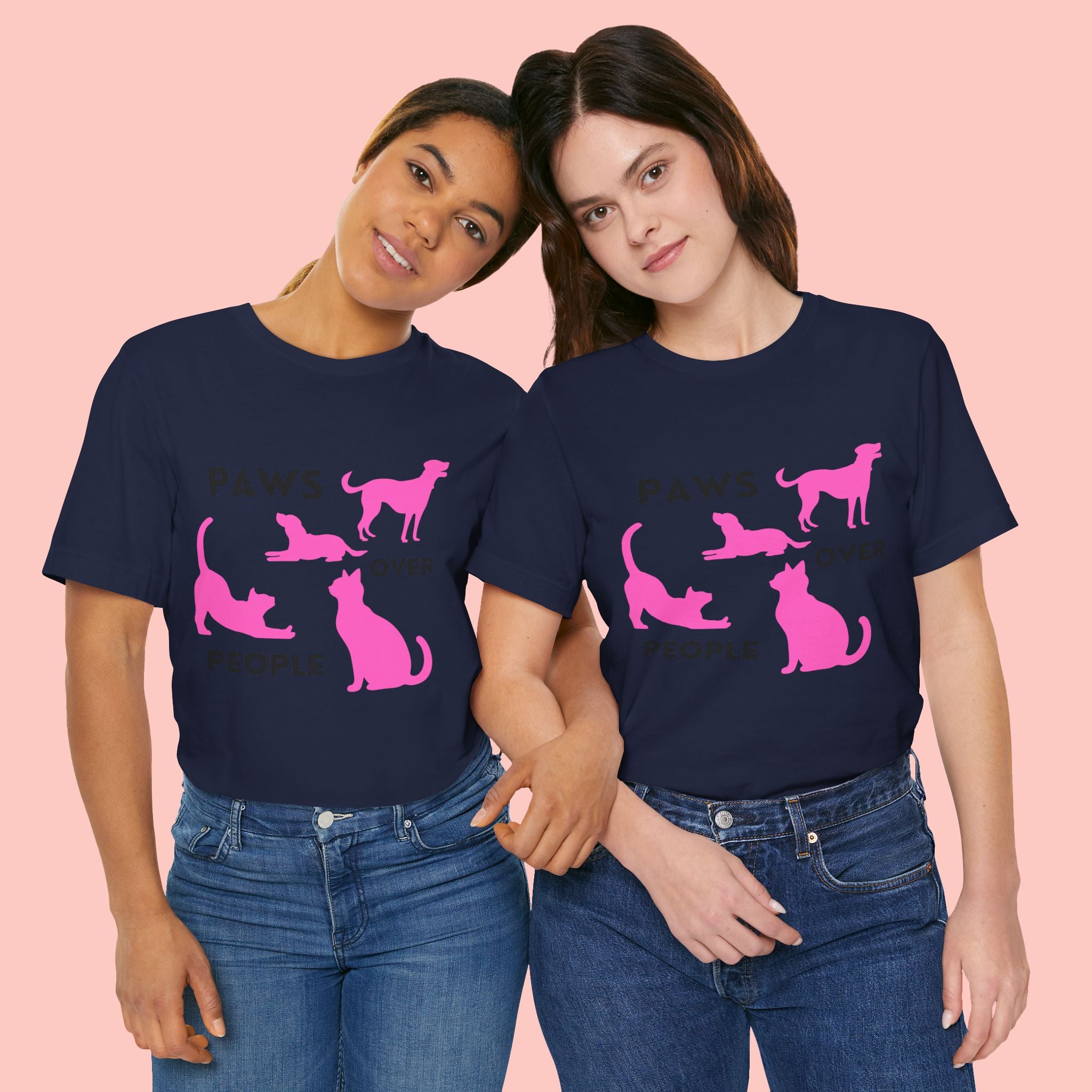Paws Over People Tee — Pink Cats & Dogs Graphic T-Shirt