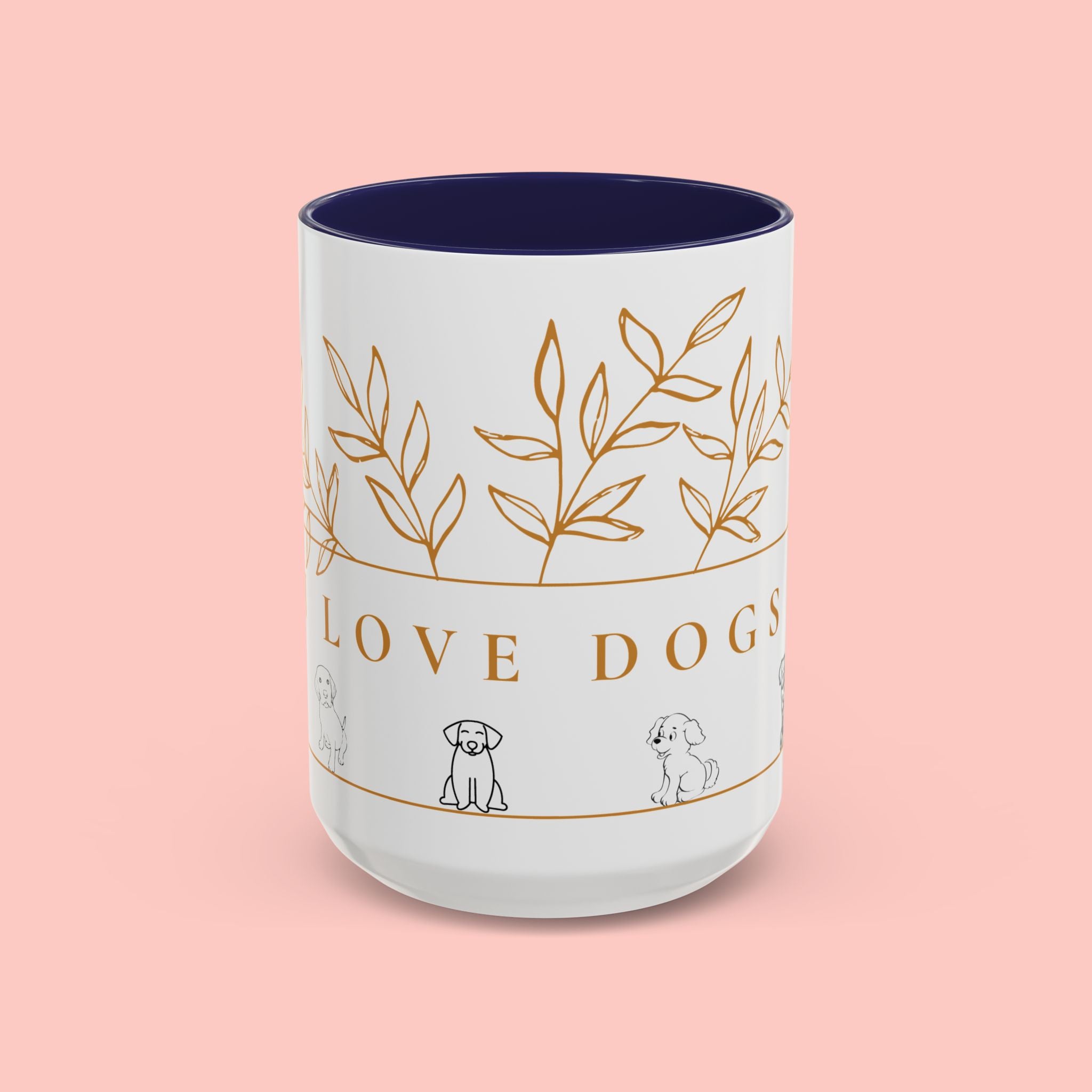 I Love Dogs Accent Coffee Mug — Gold Leaf Dog Lover Ceramic Mug (11oz & 15oz)