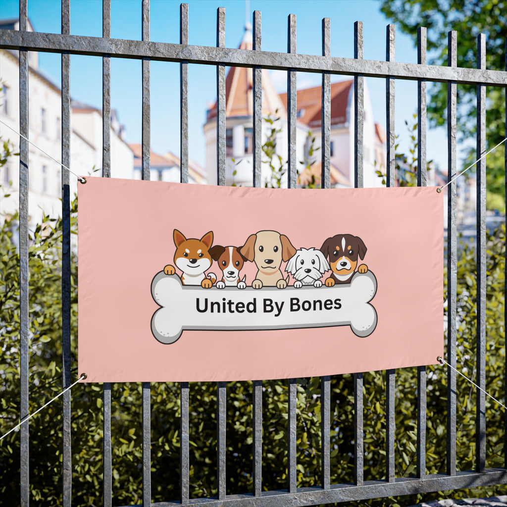 United By Bones Dog Banner — Pink Vinyl Pet Rescue Sign
