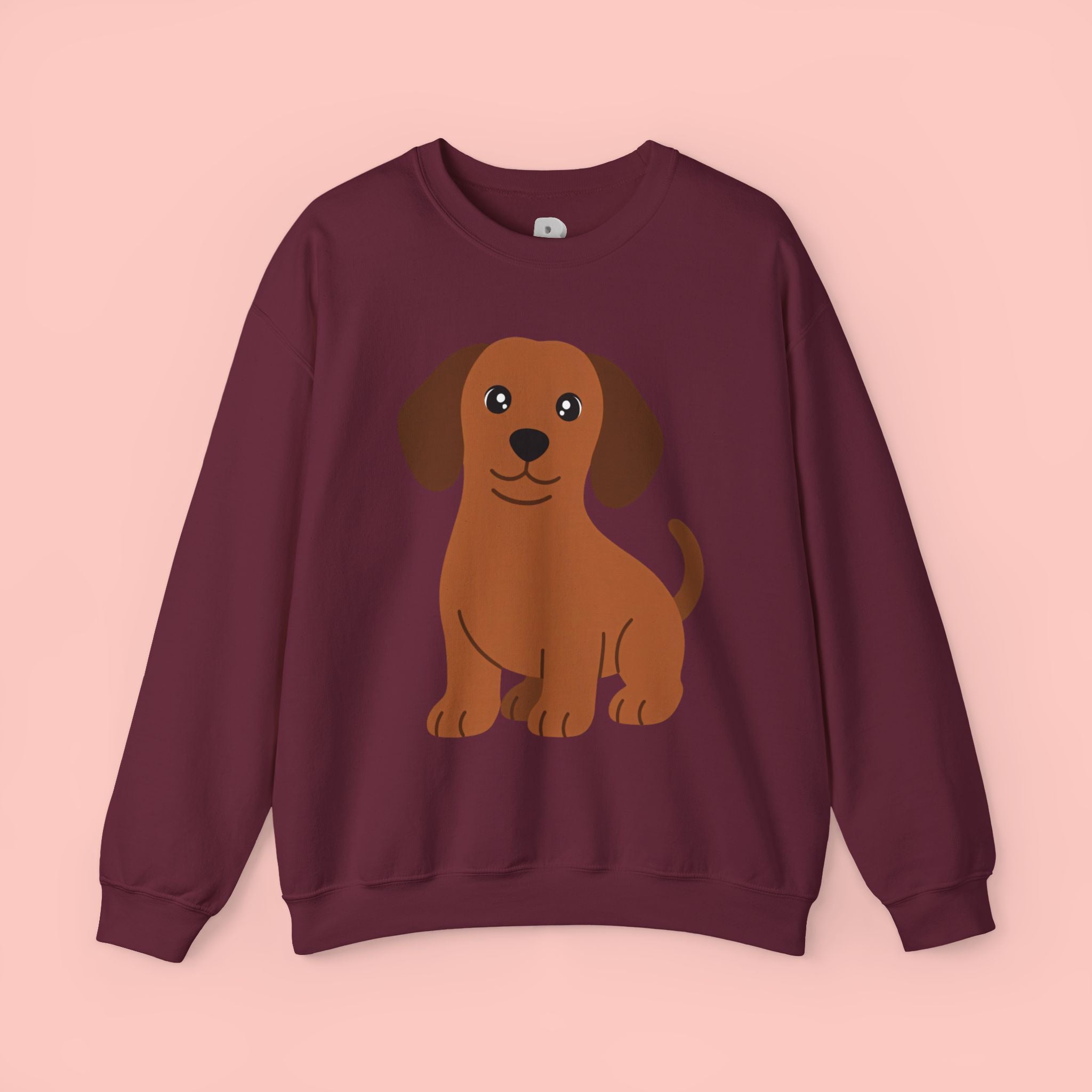 Cute Brown Puppy Sweatshirt — Cartoon Dachshund Crewneck for Dog Lovers