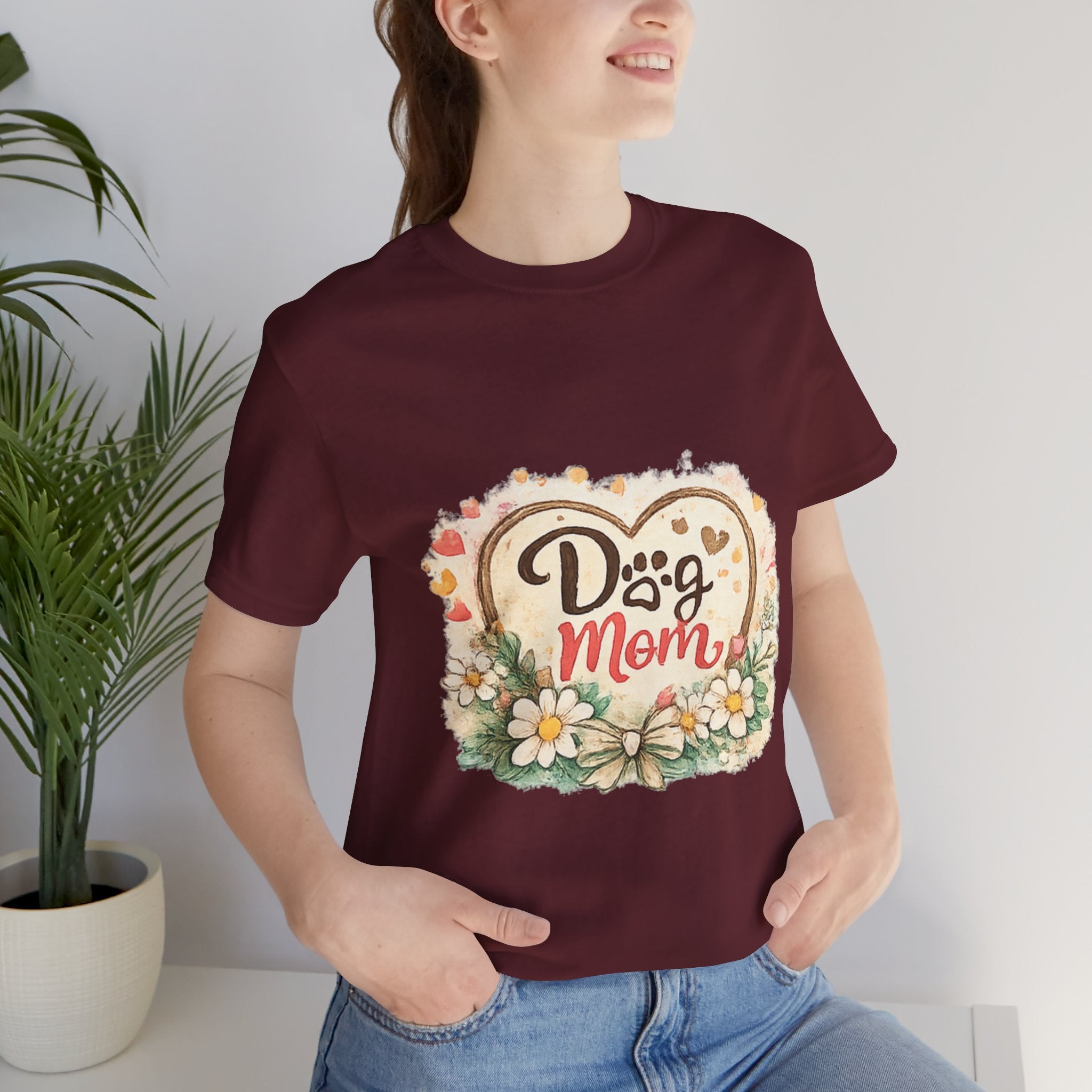 Dog Mom T-Shirt – Floral Paw Heart Graphic Tee