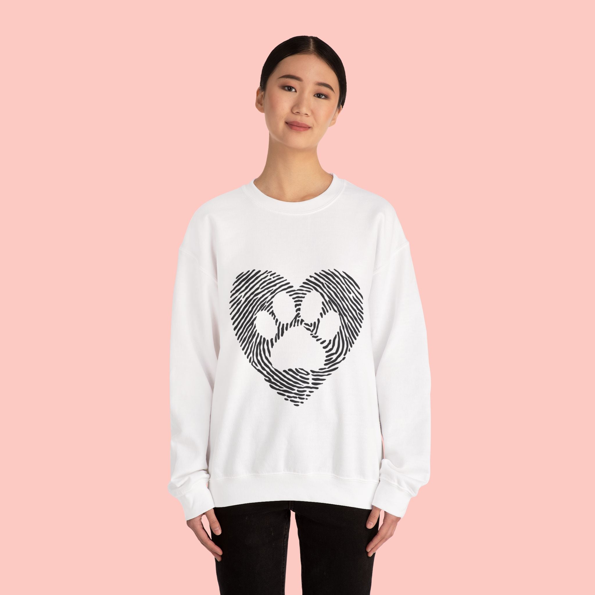 Fingerprint Heart Crewneck Sweatshirt — Panda Paw Love Graphic