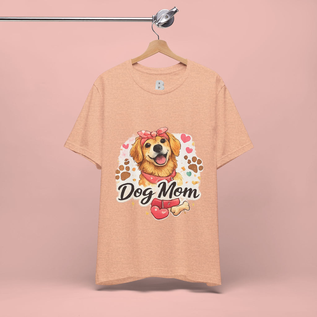 Dog Mom T-Shirt – Cute Golden Retriever Design with Hearts & Paw Prints